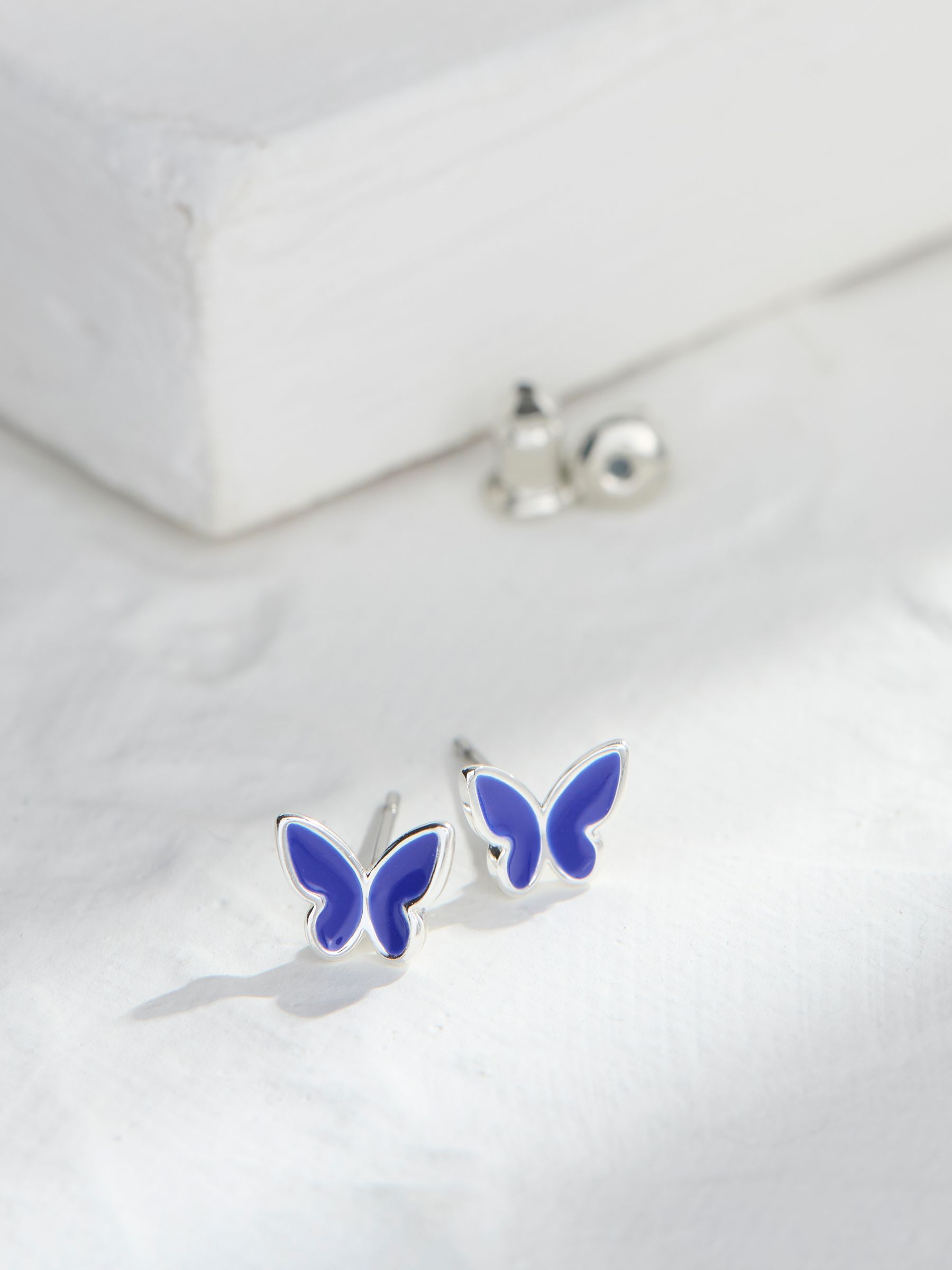Blue Enamel Butterfly Stud Earrings - Image 2 of 2