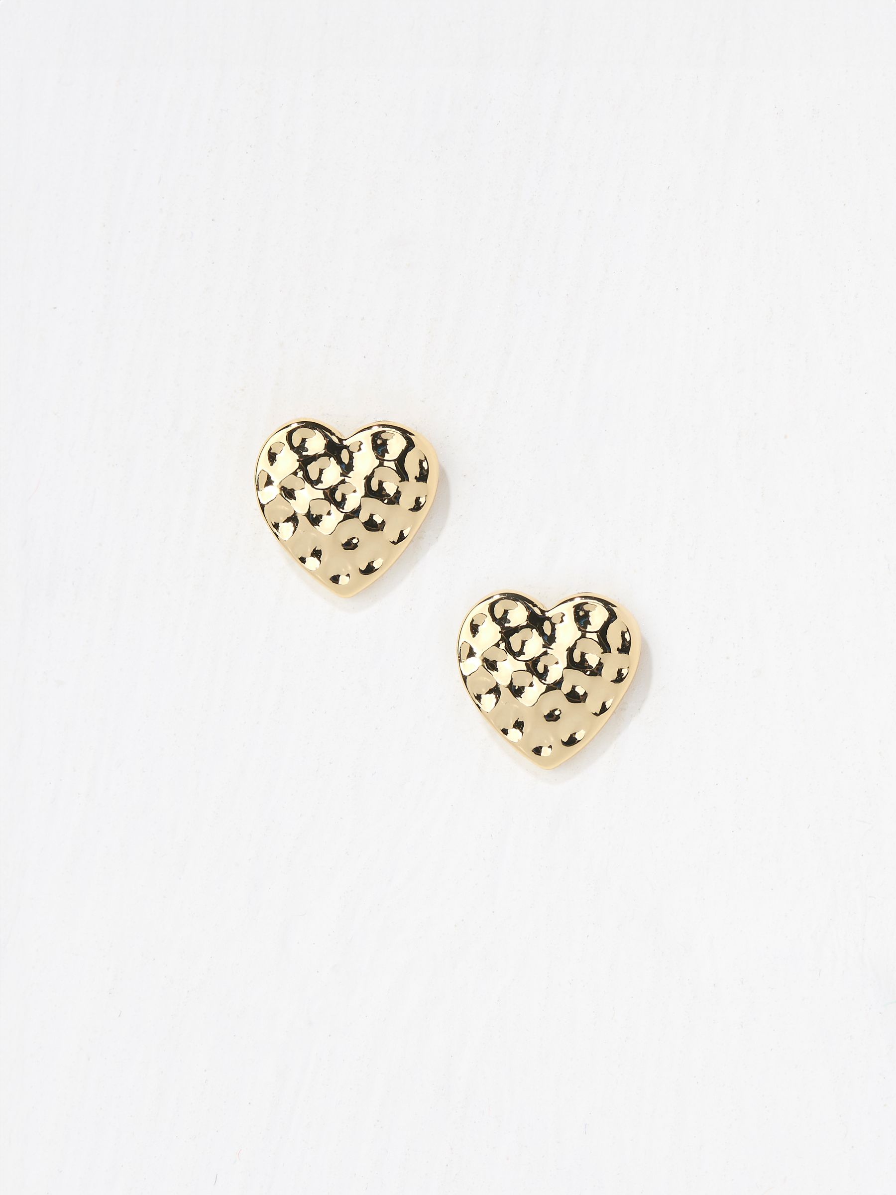 Gold Tone Hammered Heart Stud Earrings - Image 2 of 2