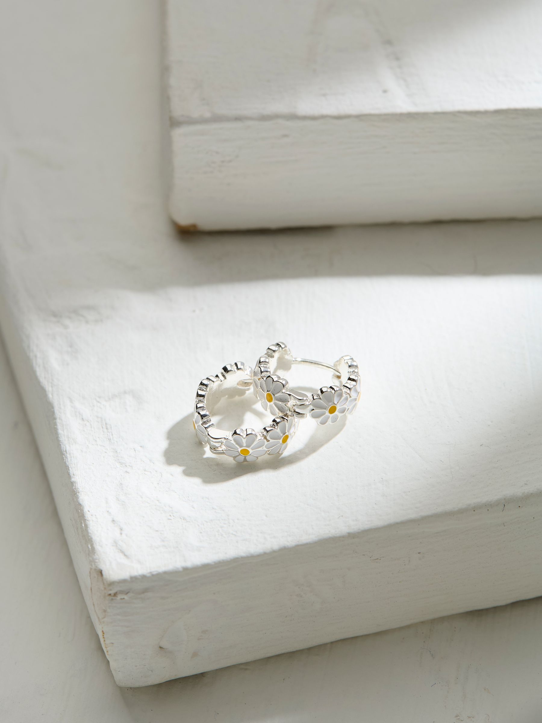 Silver Tone Daisy Hoop Earrings - Image 1 of 2