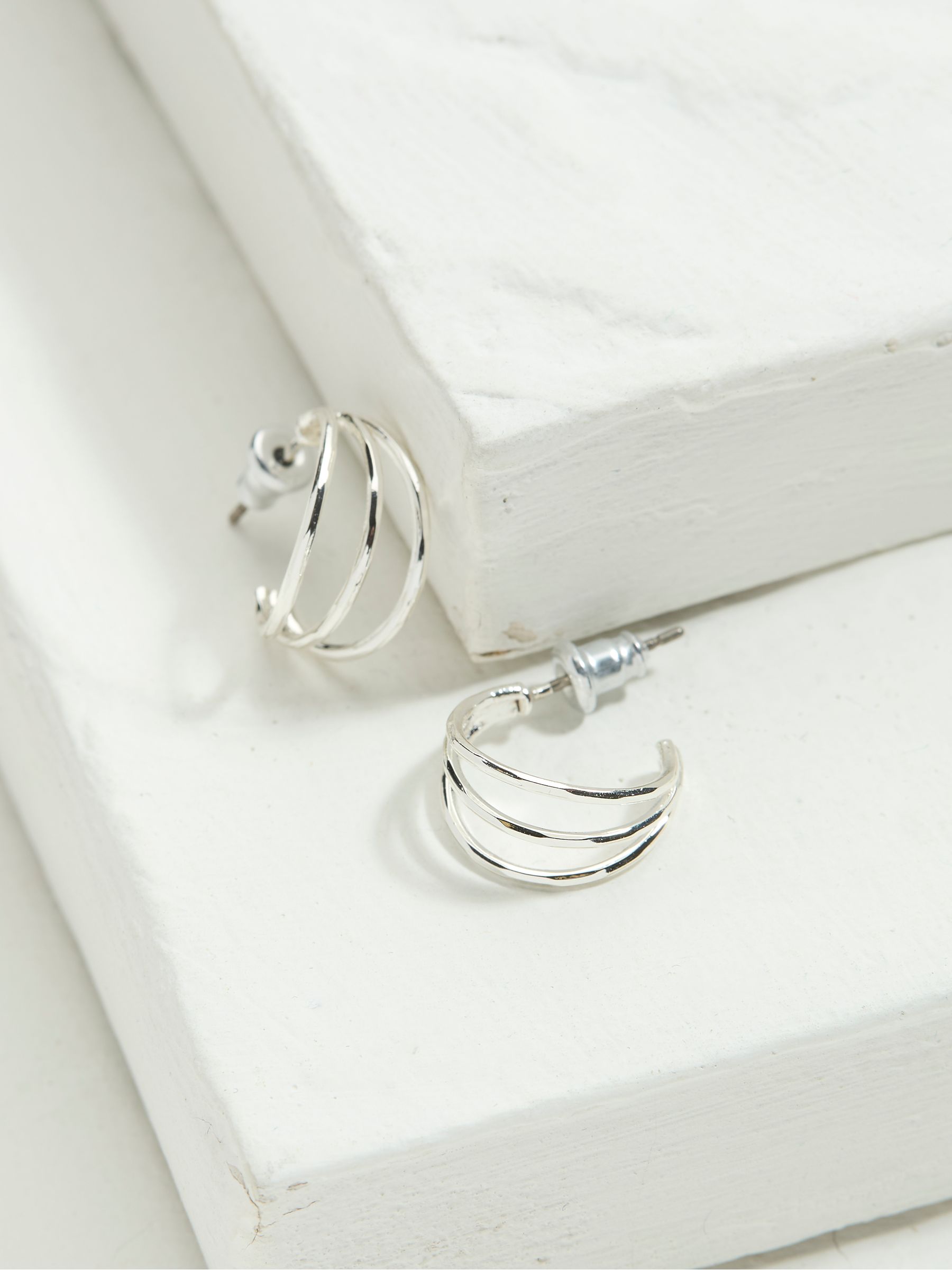 Silver Tone Triple Strand Hoop Earrings - Image 1 of 2