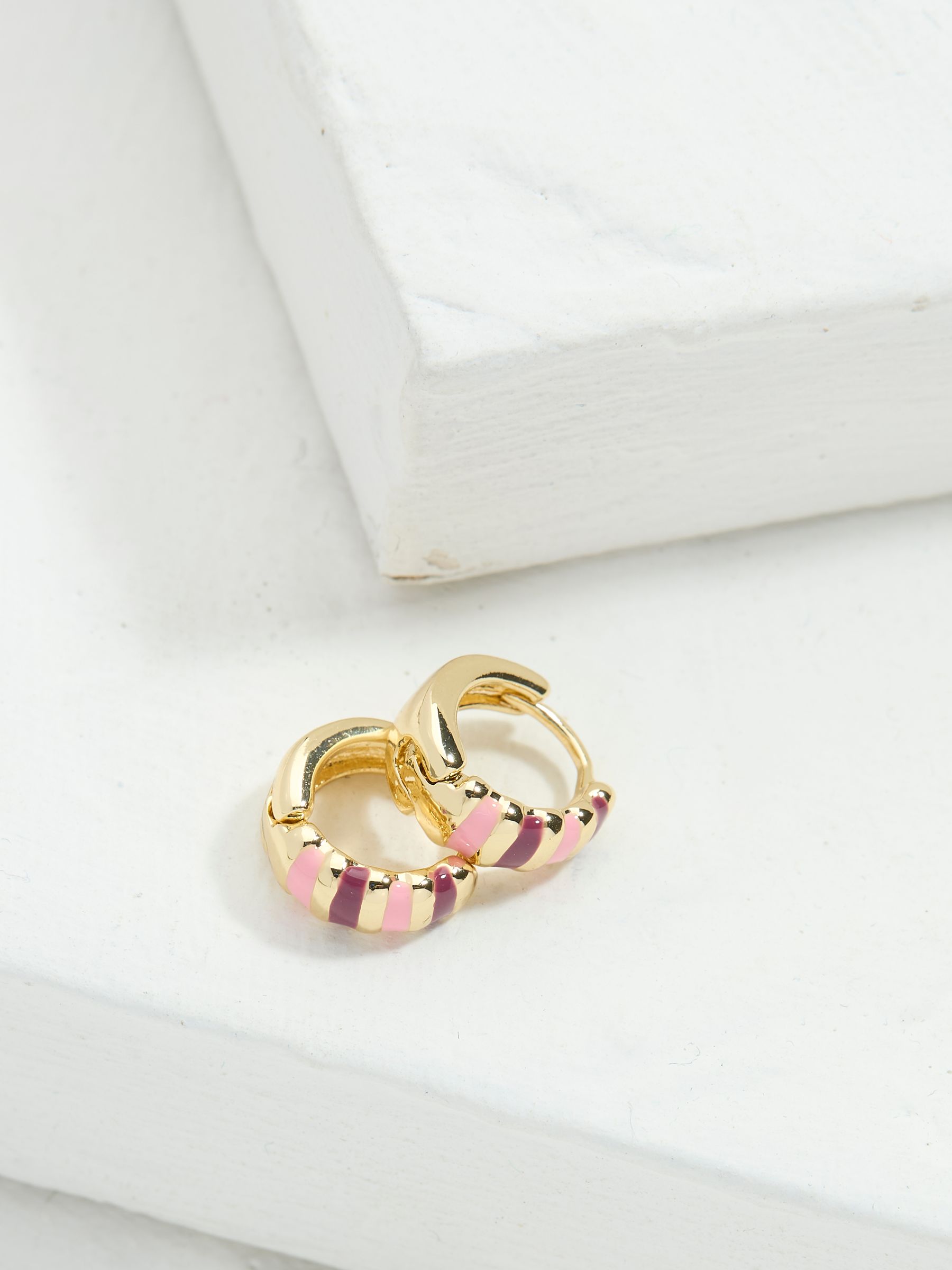 Pink Stripe Enamel Huggie Hoops - Image 2 of 2