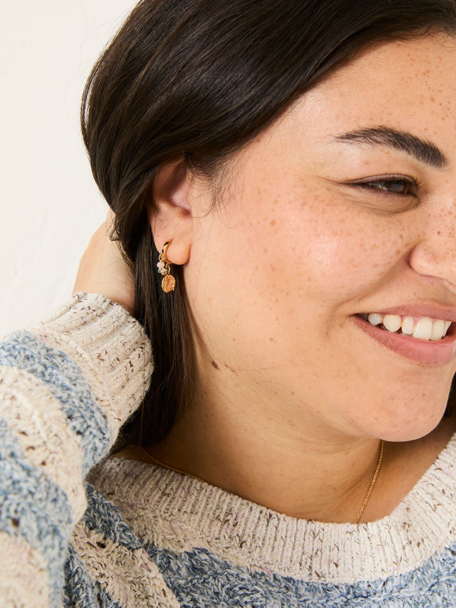 Gold Tone Charm Huggie Hoops Earrings - Image 3 of 3