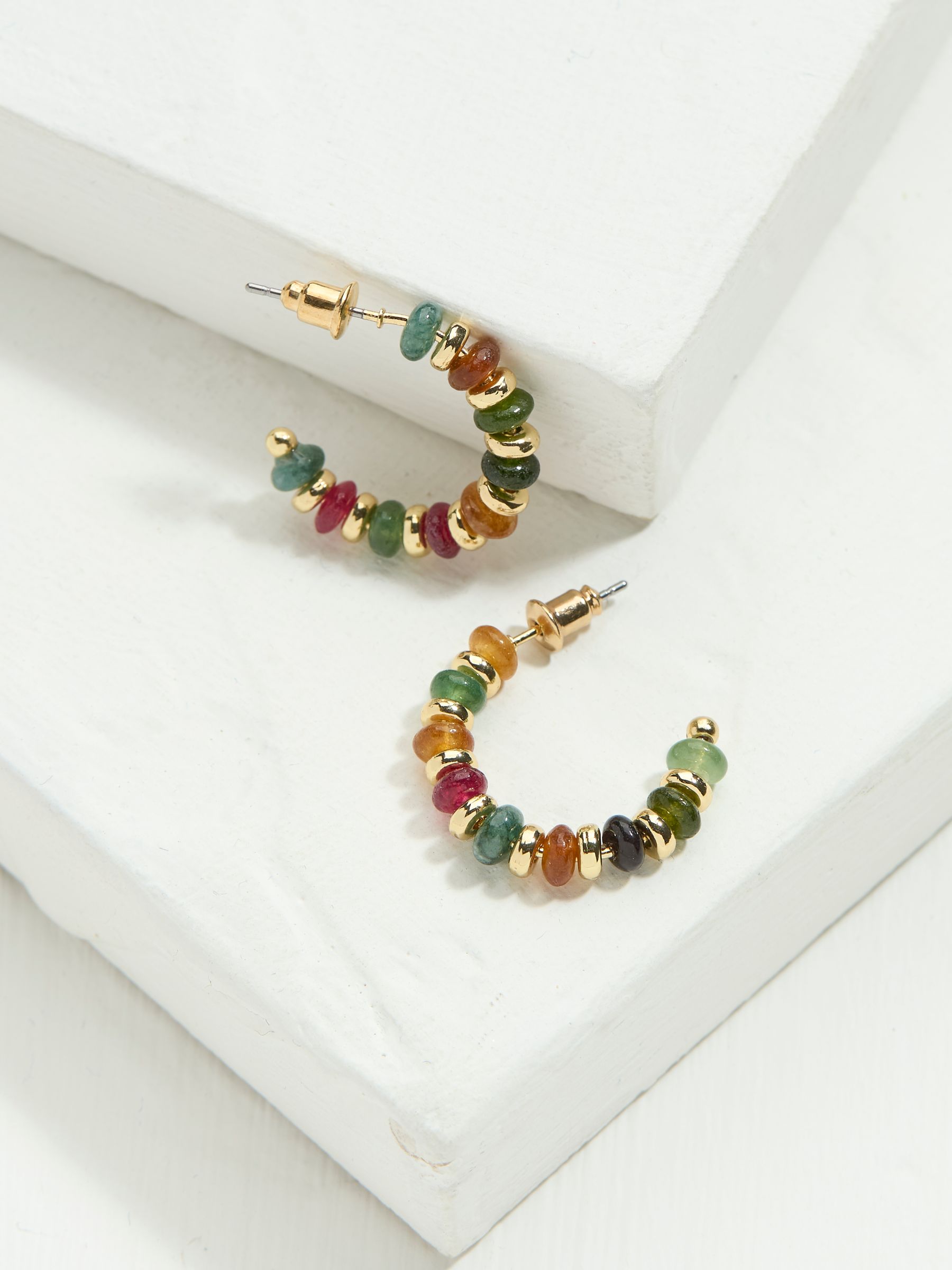 Multi Semi Precious Stone Hoop Earrings - Image 2 of 3