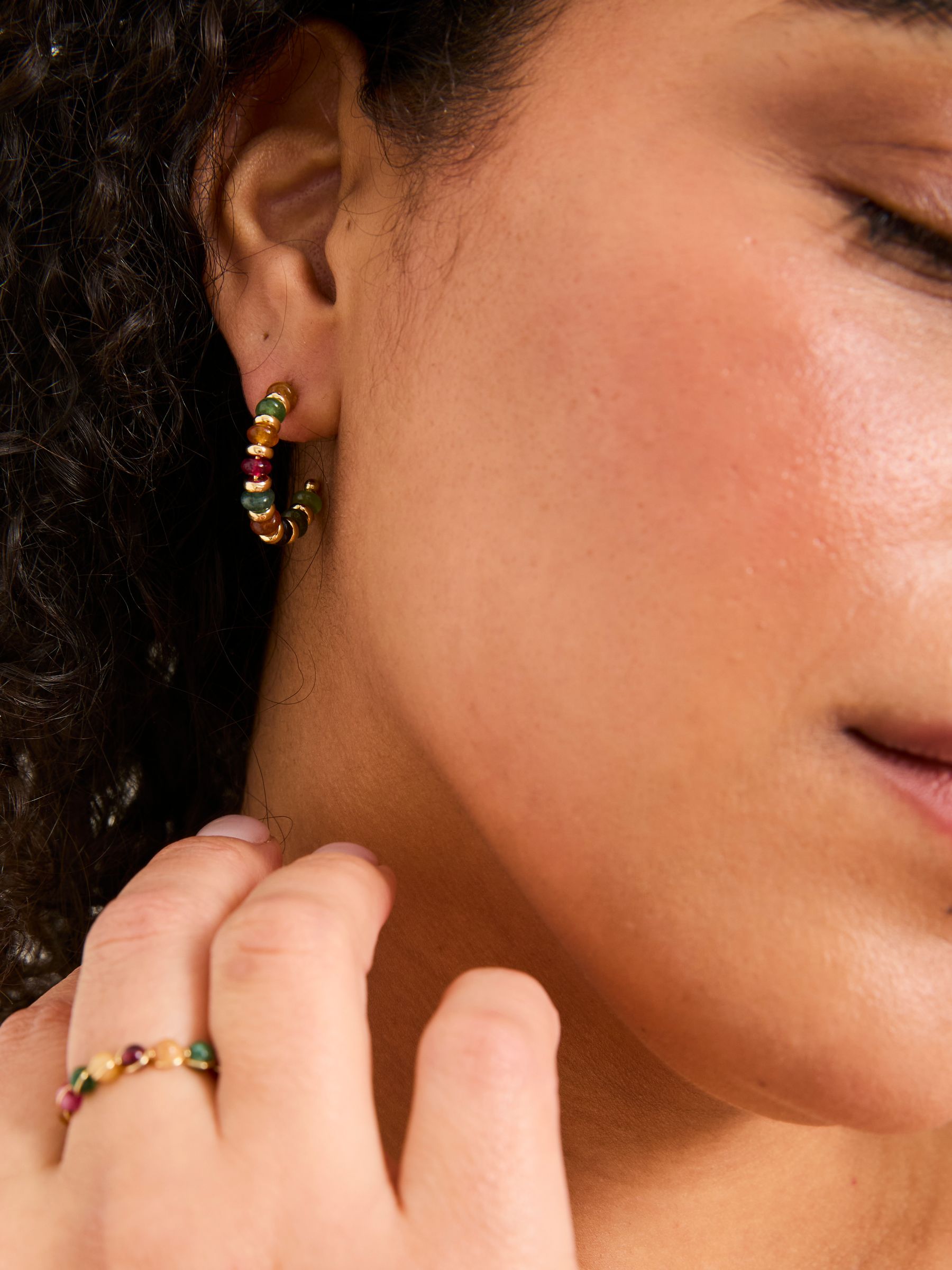 Multi Semi Precious Stone Hoop Earrings - Image 3 of 3