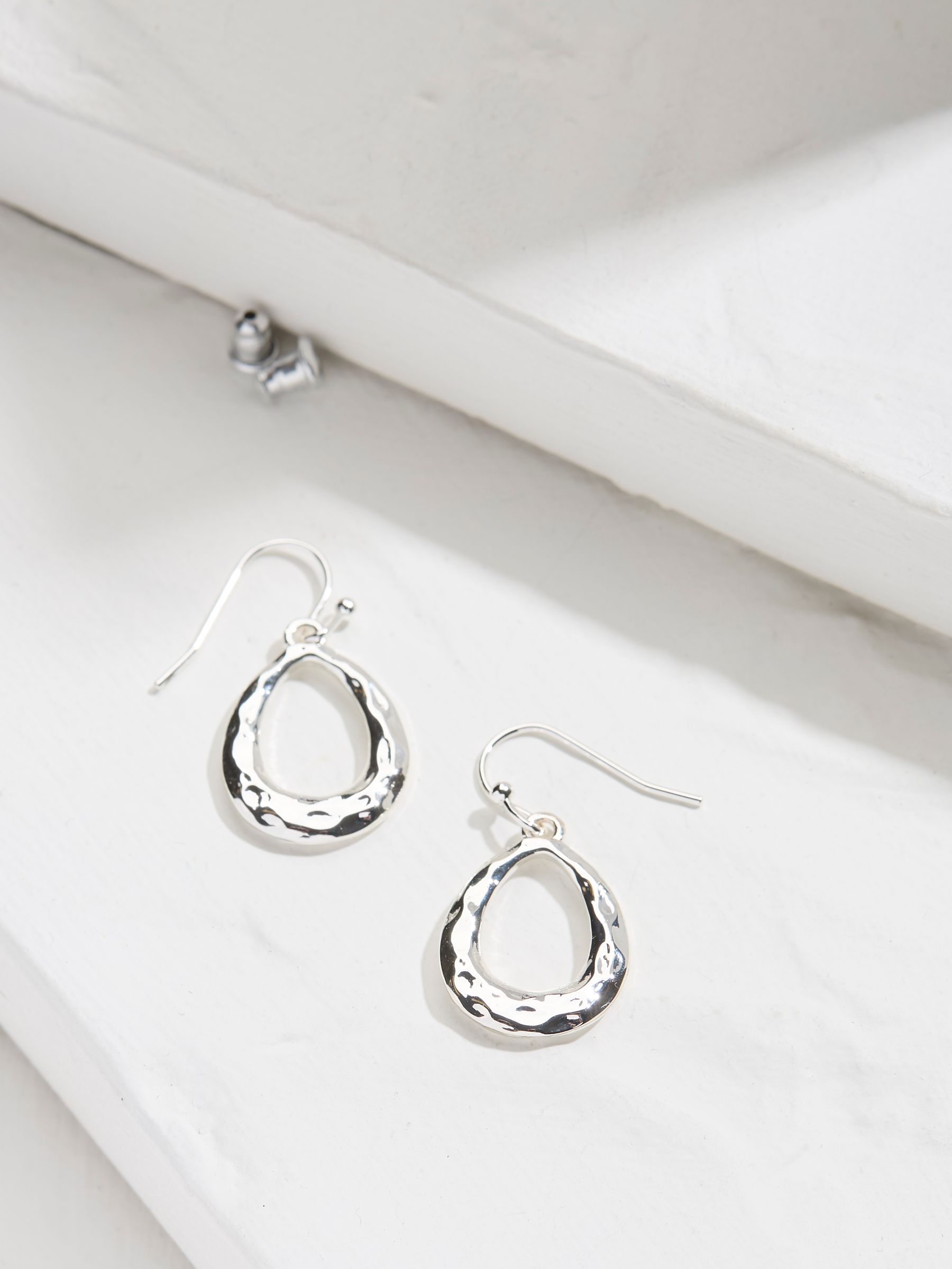 Silver Tone Hammered Drop Earrings - Image 1 of 2