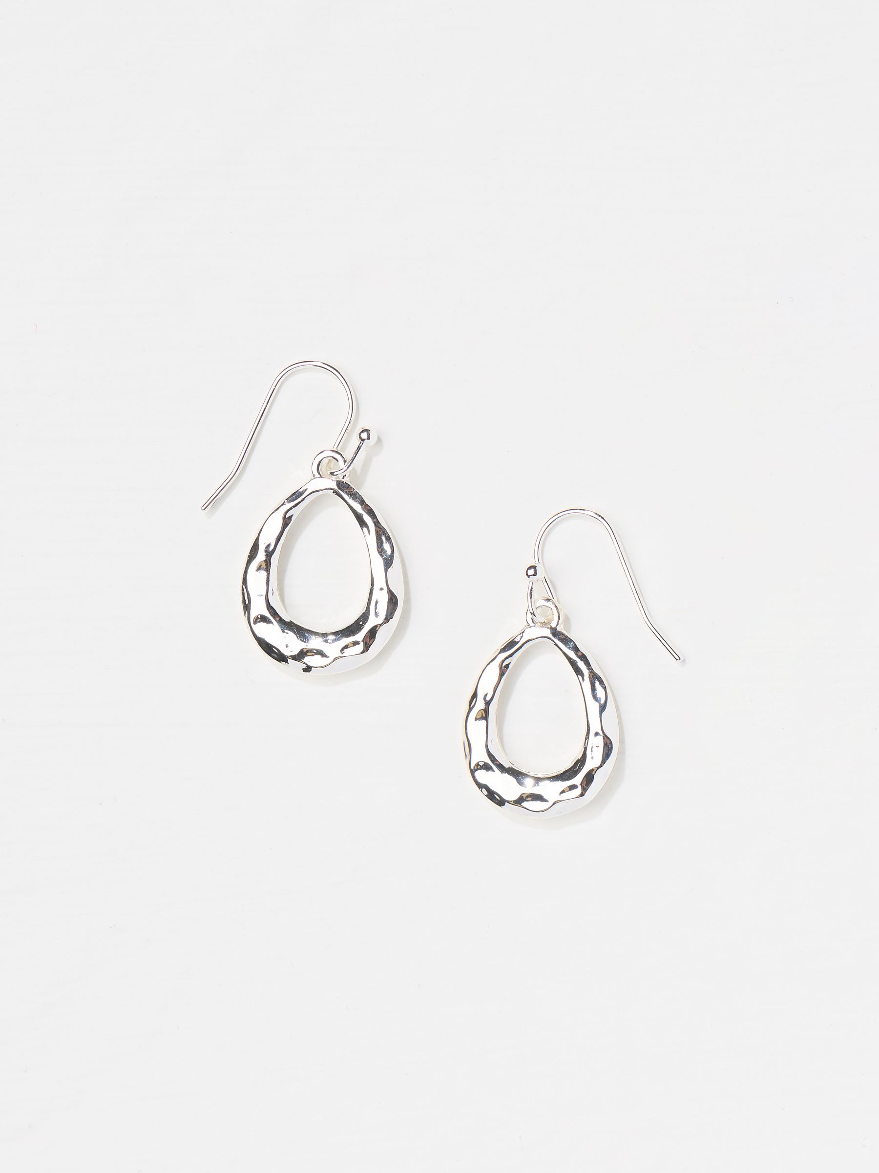 Silver Tone Hammered Drop Earrings - Image 2 of 2