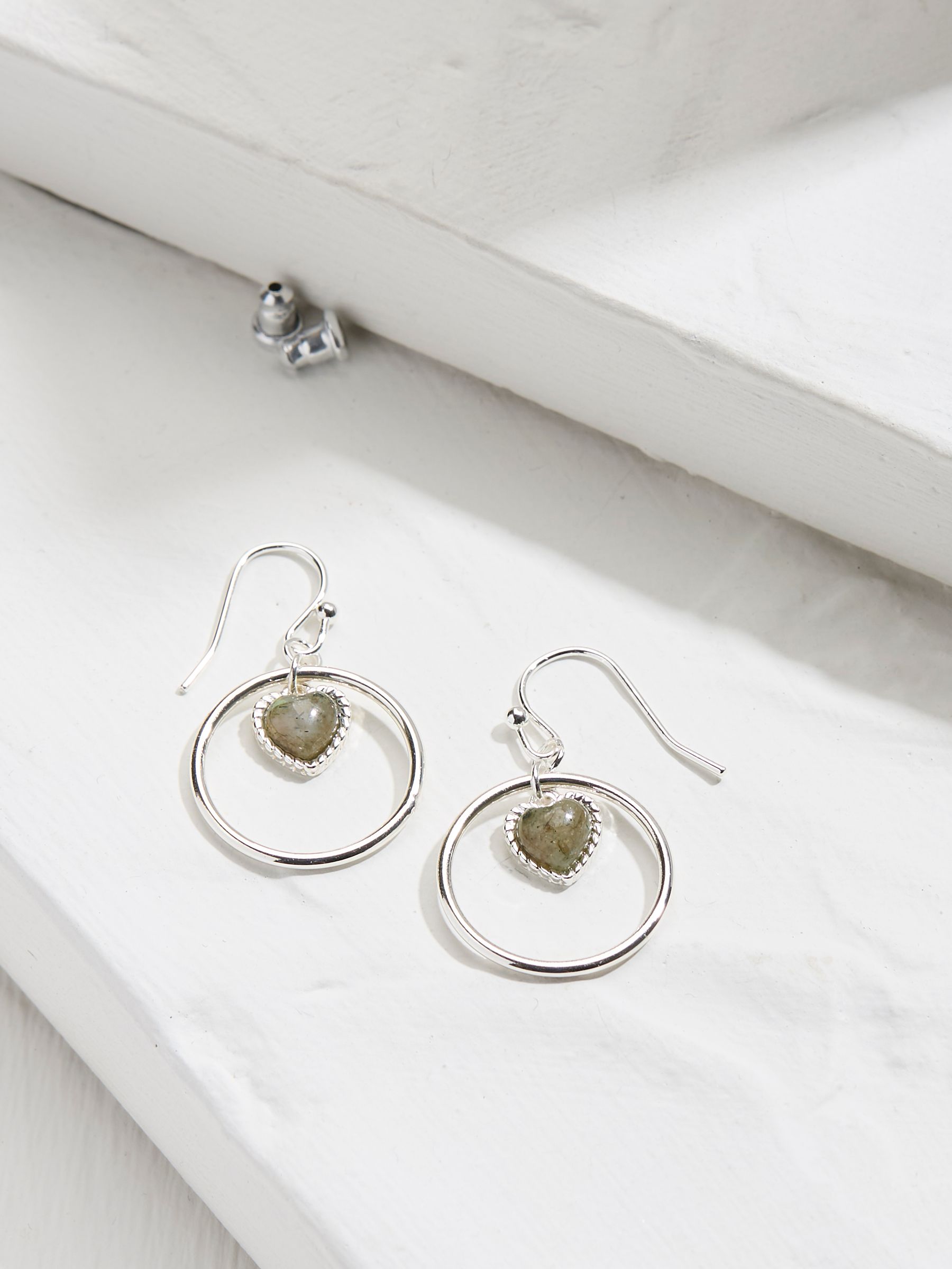 Silver Tone Heart Stone Drop Earrings - Image 1 of 2