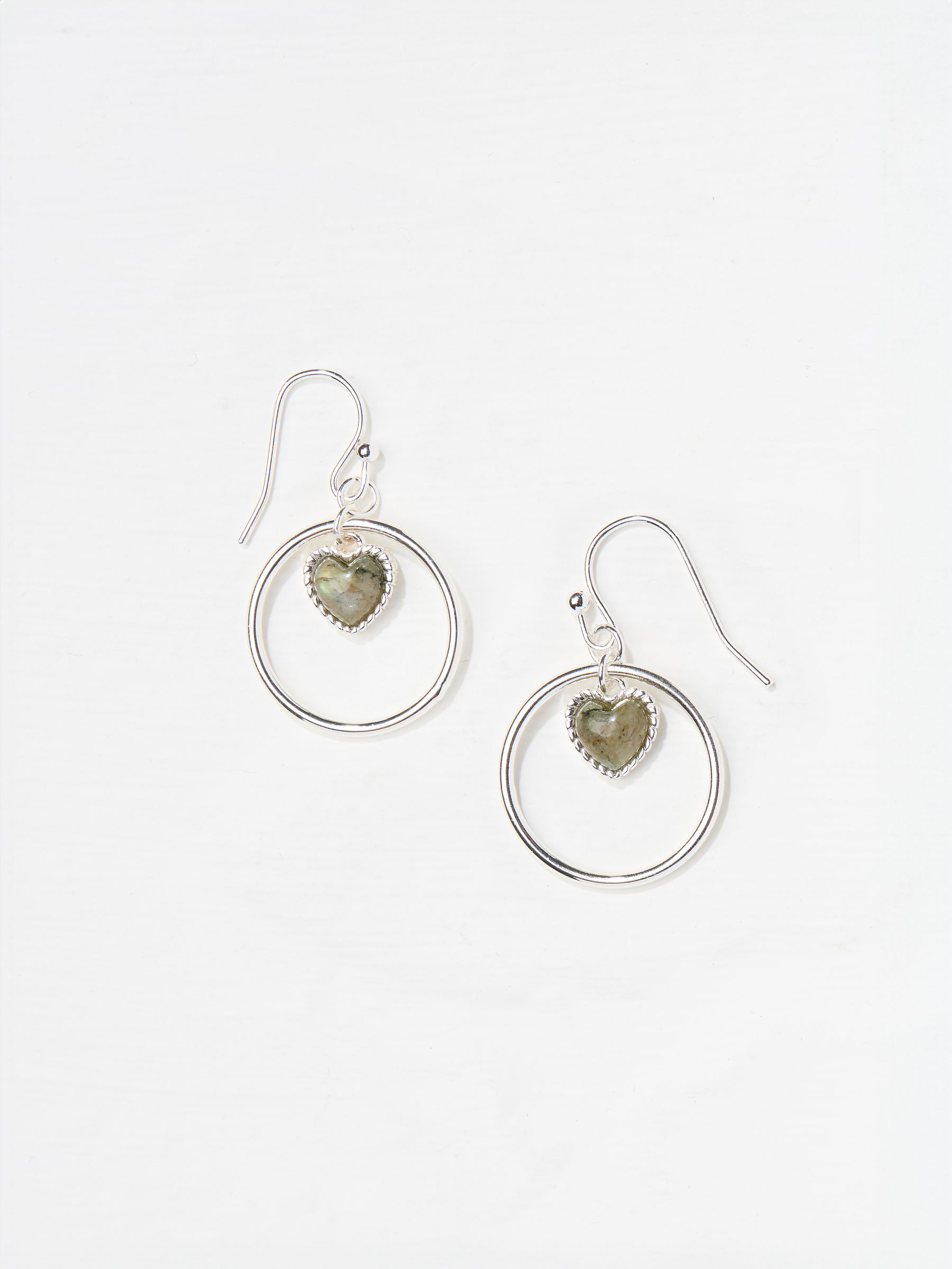 Silver Tone Heart Stone Drop Earrings - Image 2 of 2
