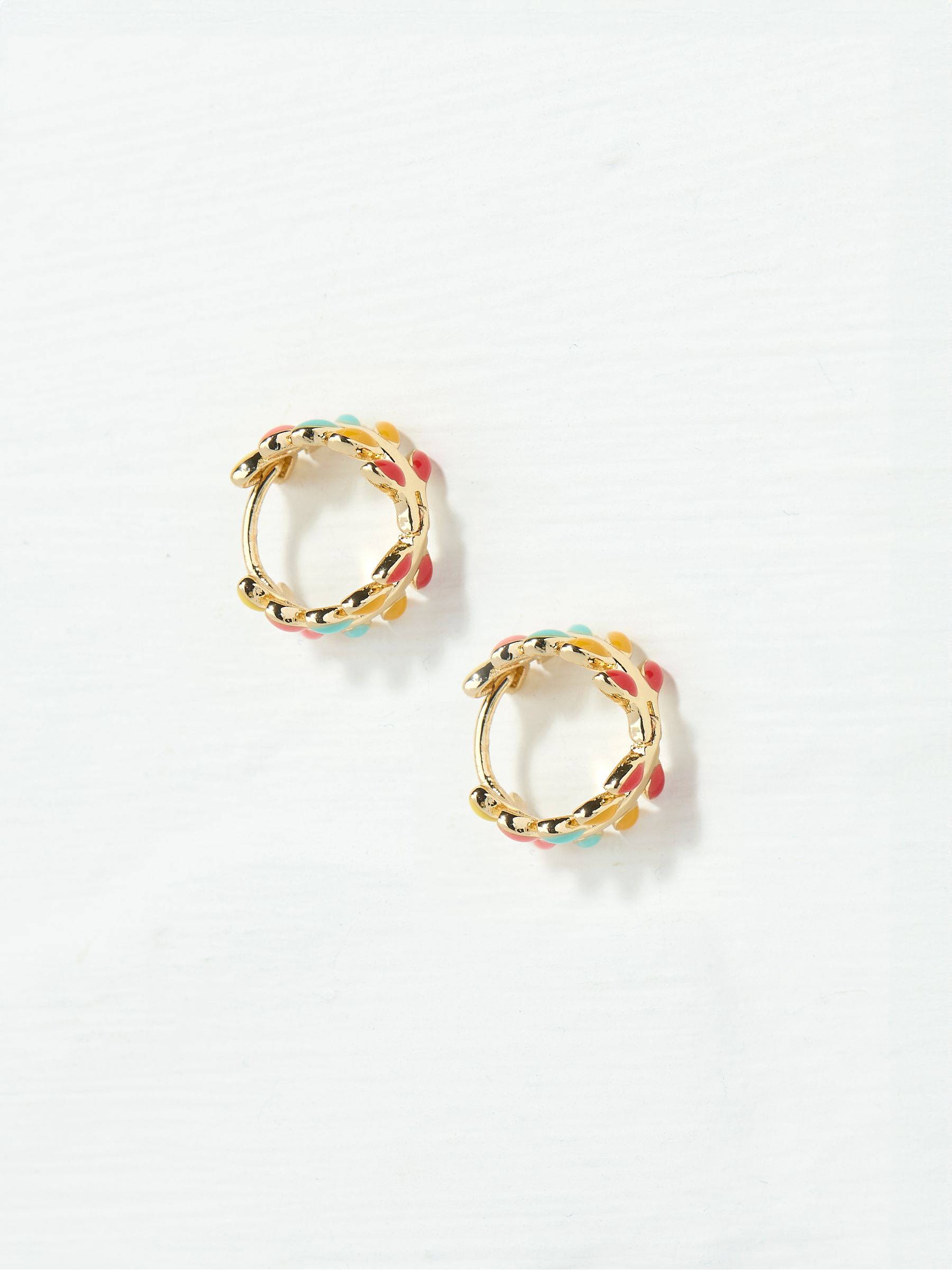 Multi Enamel Leaf Huggie Hoop Earrings - Image 2 of 2