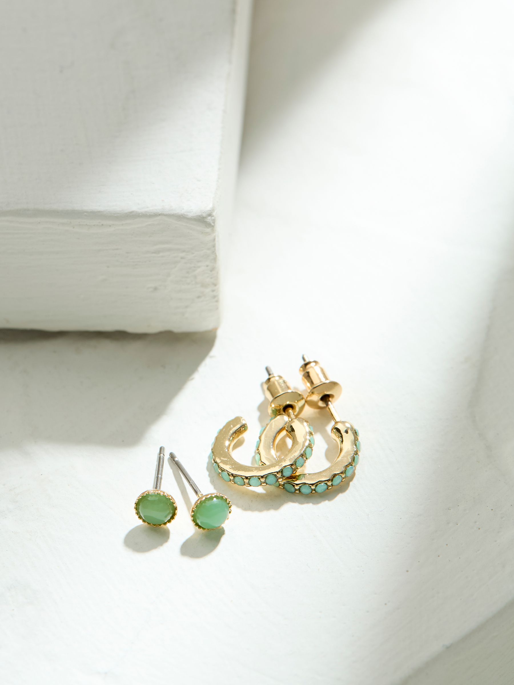 Green Stud and Hoop Earrings - Image 1 of 2 Green Stud and Hoop Earrings - Image 1 of 2