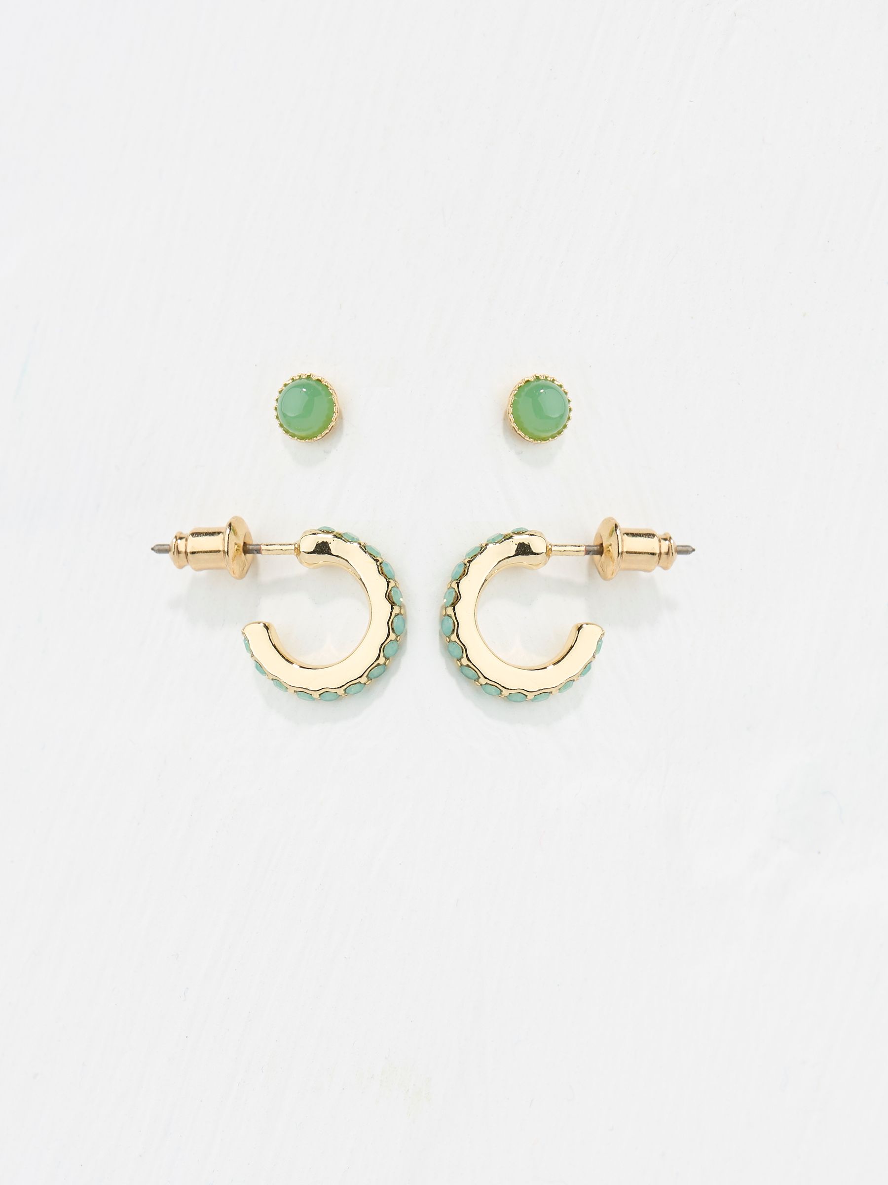 Green Stud and Hoop Earrings - Image 2 of 2 Green Stud and Hoop Earrings - Image 2 of 2