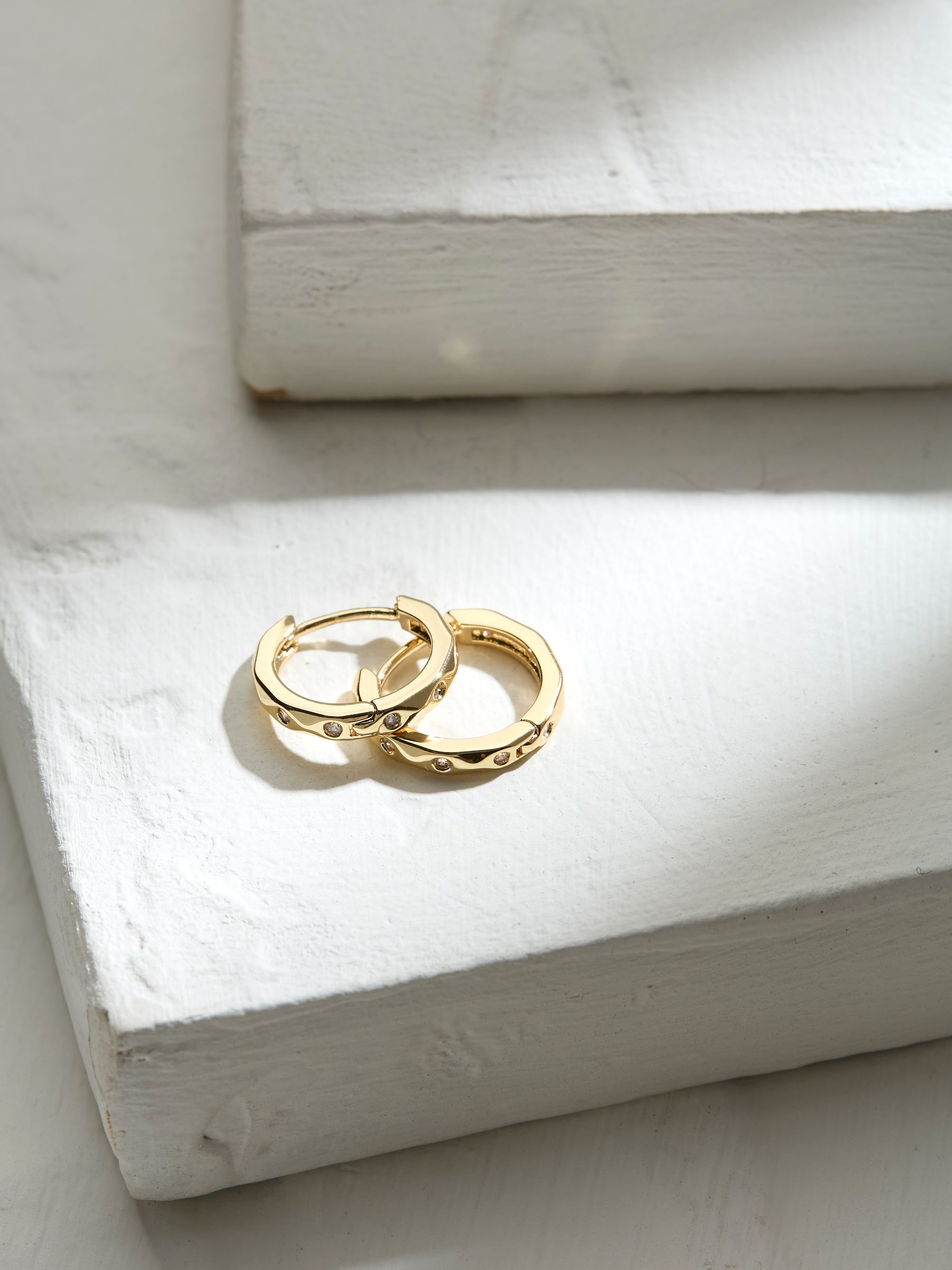Gold Tone Gem Huggie Hoops Earrings - Image 2 of 2