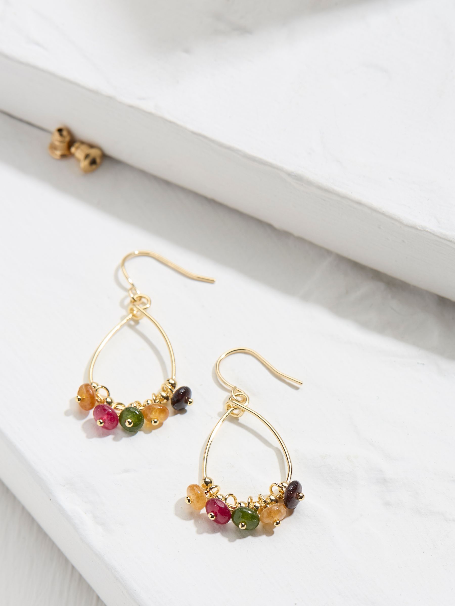 Multi Semi Precious Stone Drop Earrings - Image 2 of 2