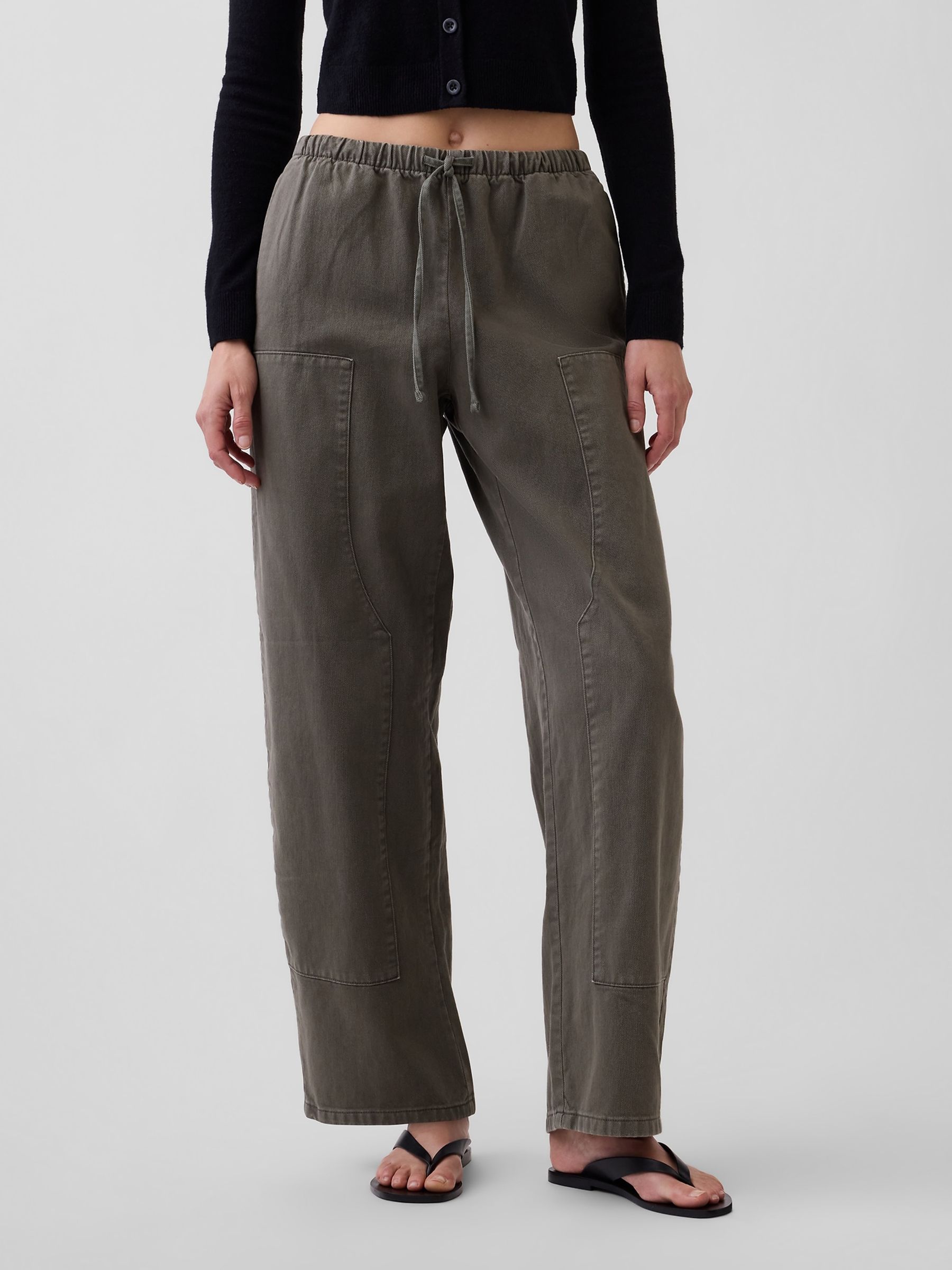 Khaki Green Easy Double-Knee Barrel Trousers - Image 1 of 5 Khaki Green Easy Double-Knee Barrel Trousers - Image 1 of 5