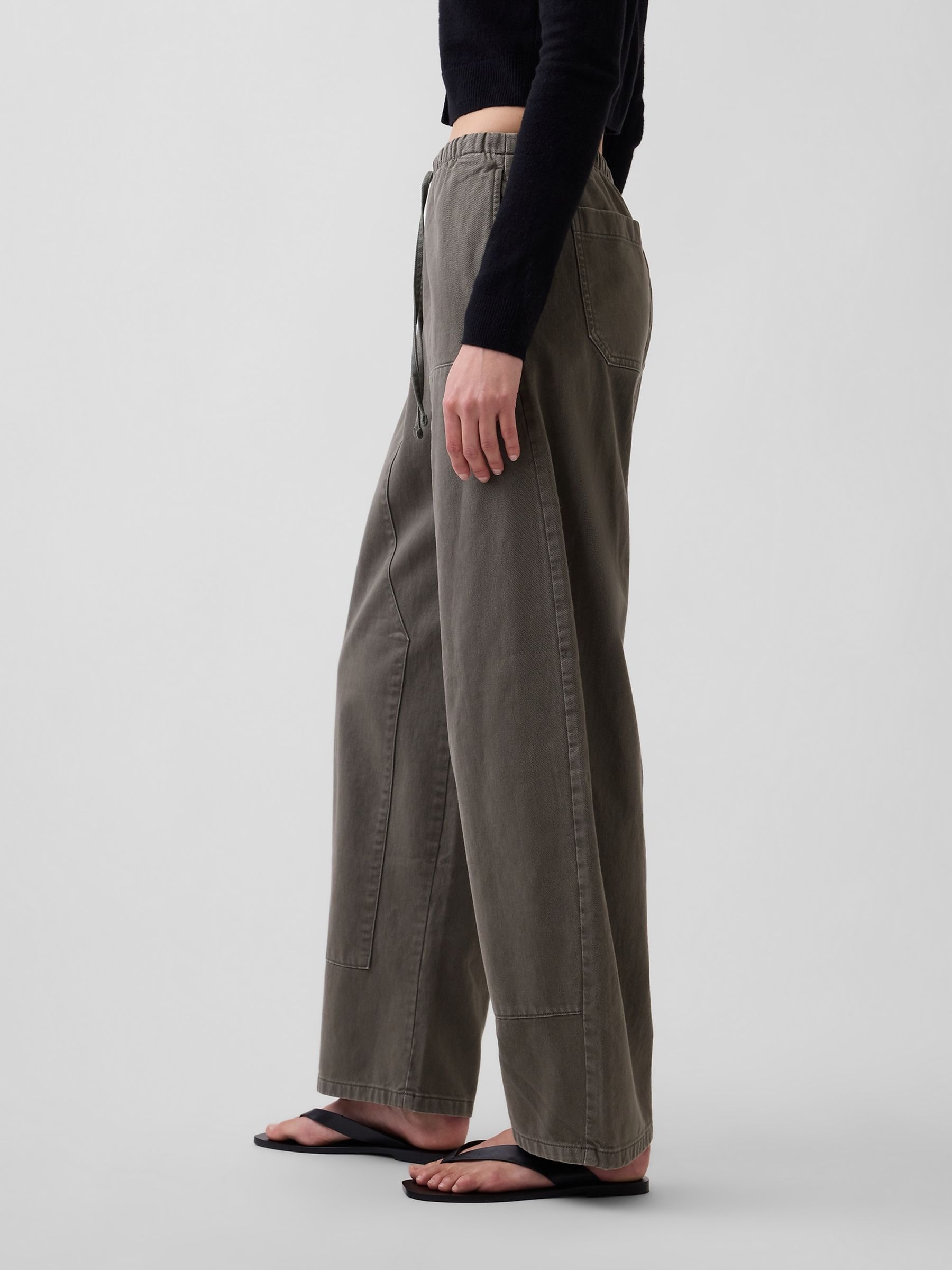 Khaki Green Easy Double-Knee Barrel Trousers - Image 3 of 5