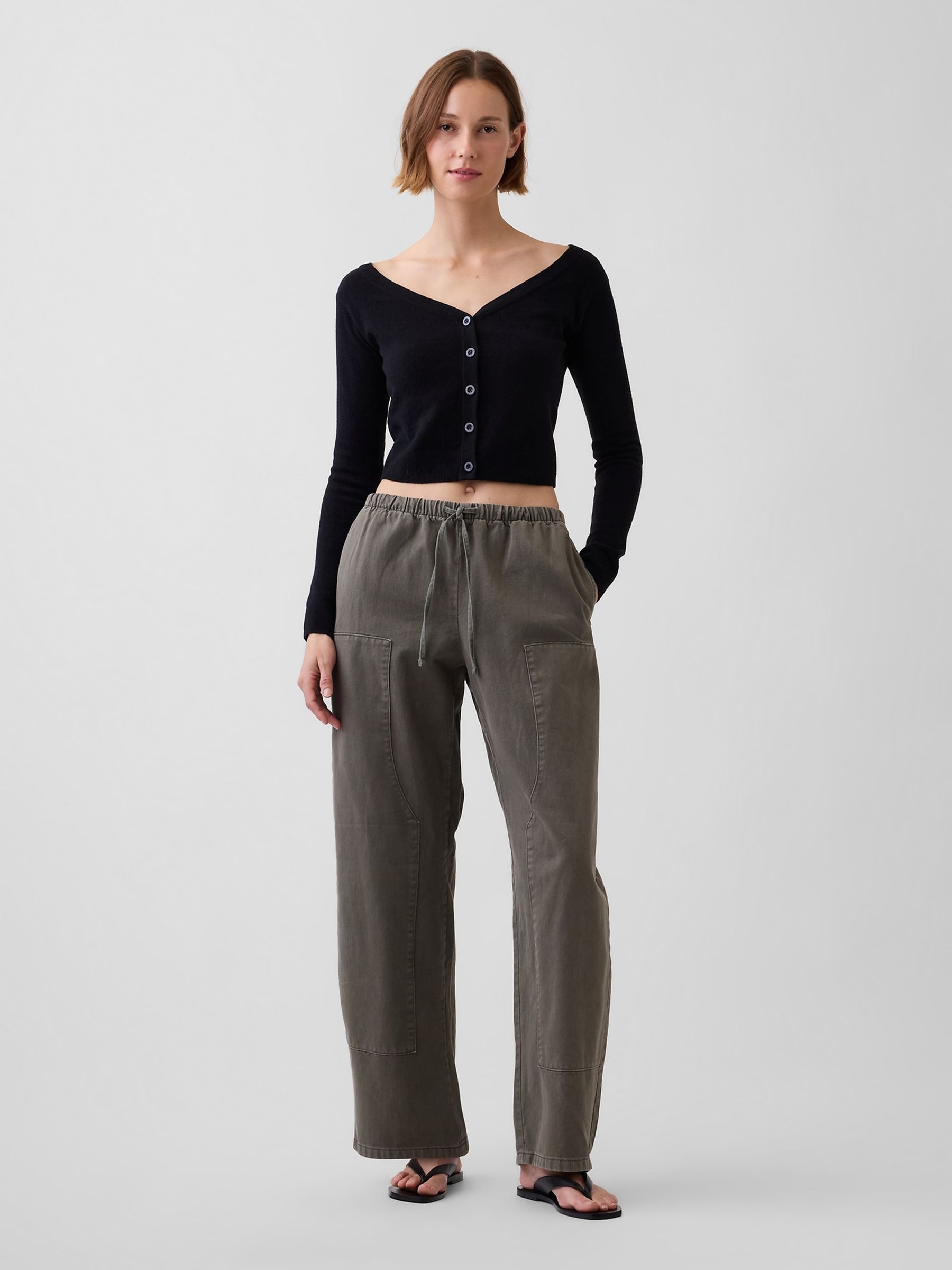 Khaki Green Easy Double-Knee Barrel Trousers - Image 4 of 5