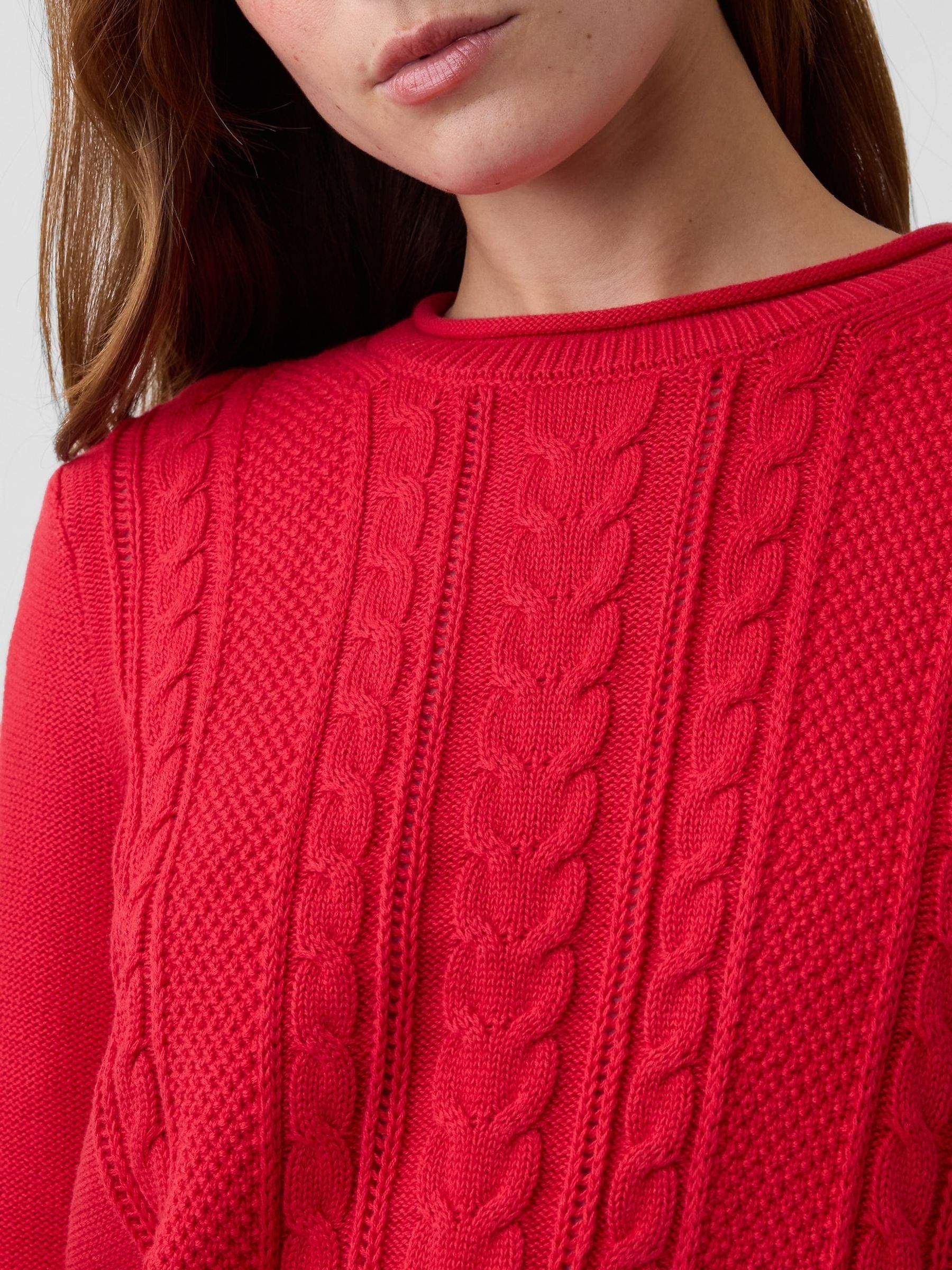 Red Rolled Neck Cable-Knit Jumper - Image 4 of 4
