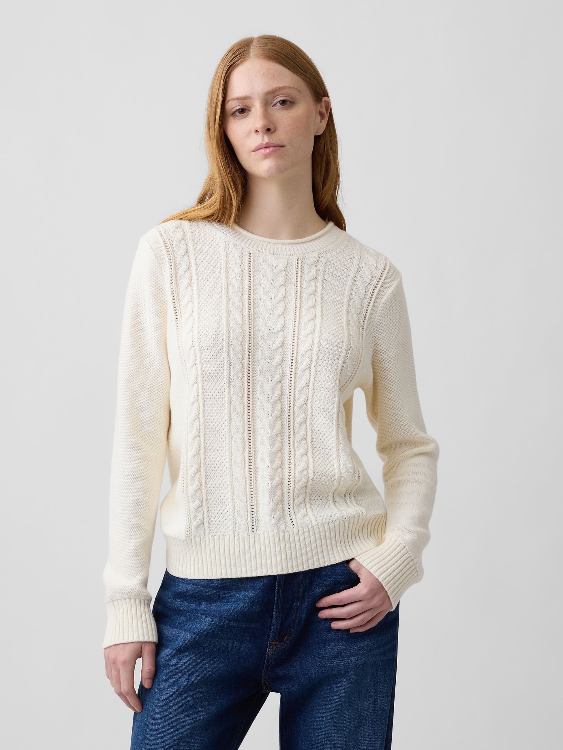 White Rolled Neck Cable-Knit Jumper - Image 1 of 4