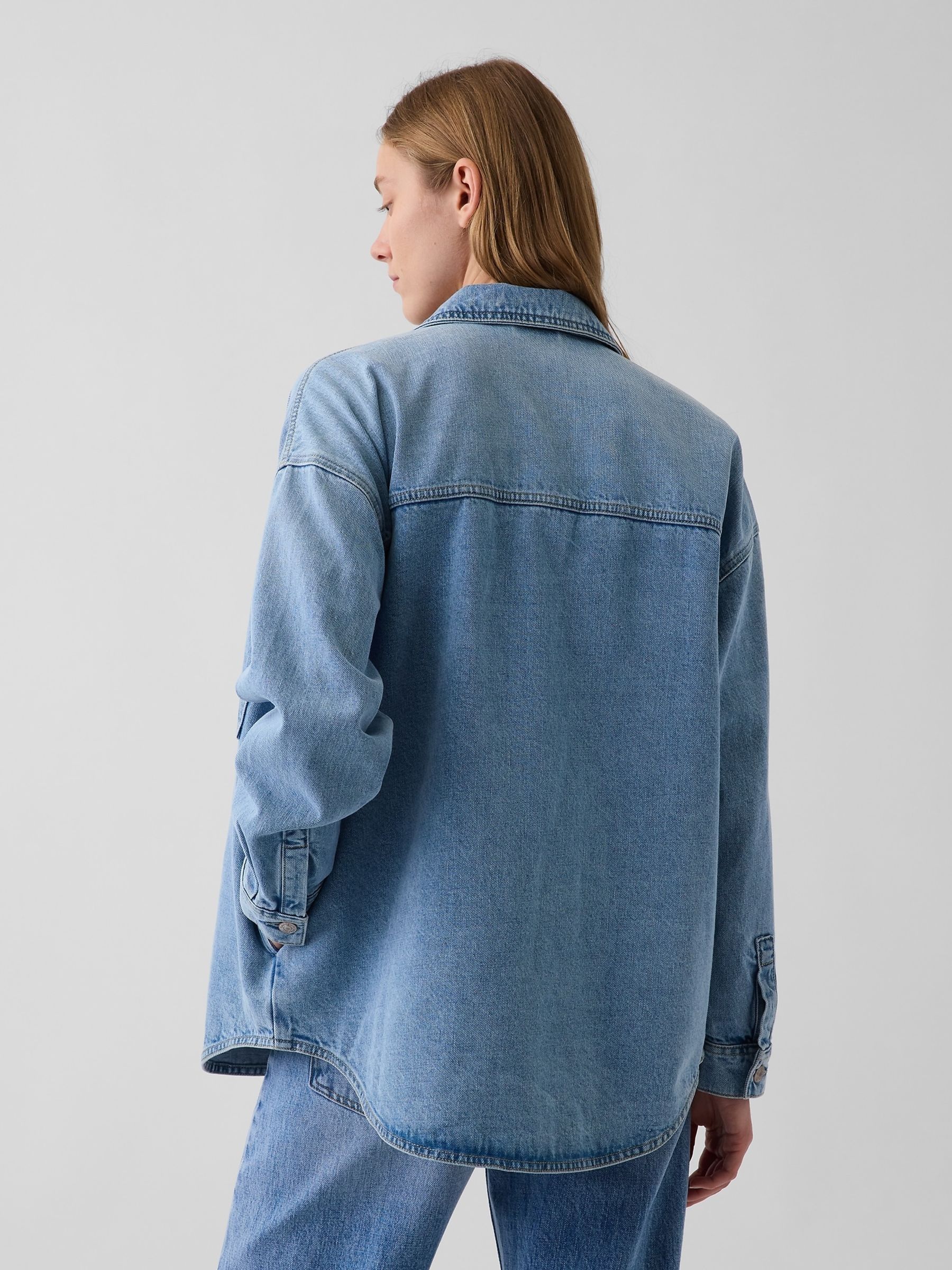 Light Wash Denim Oversized Shirt Jacket - Image 2 of 4