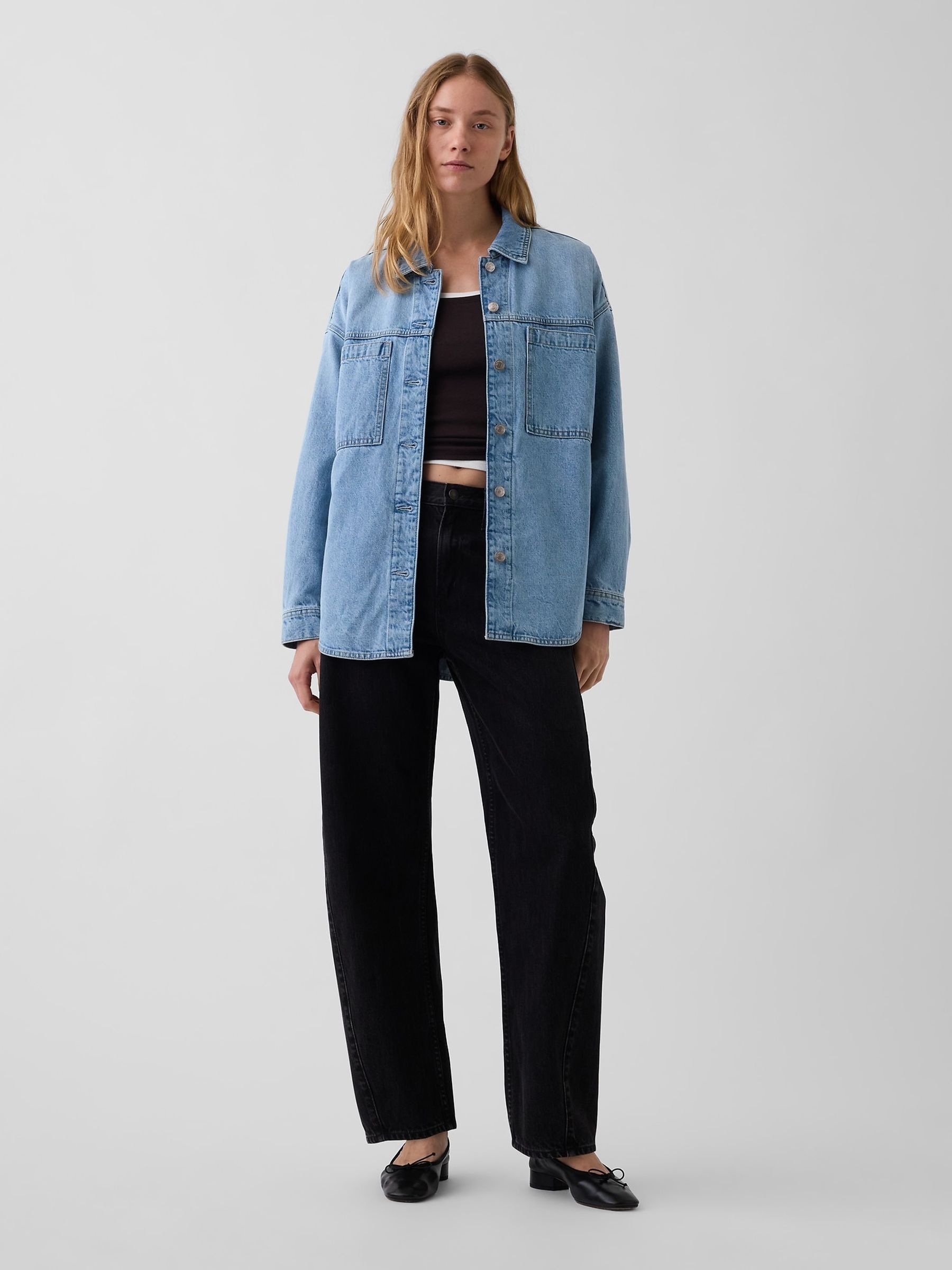 Light Wash Denim Oversized Shirt Jacket - Image 3 of 4