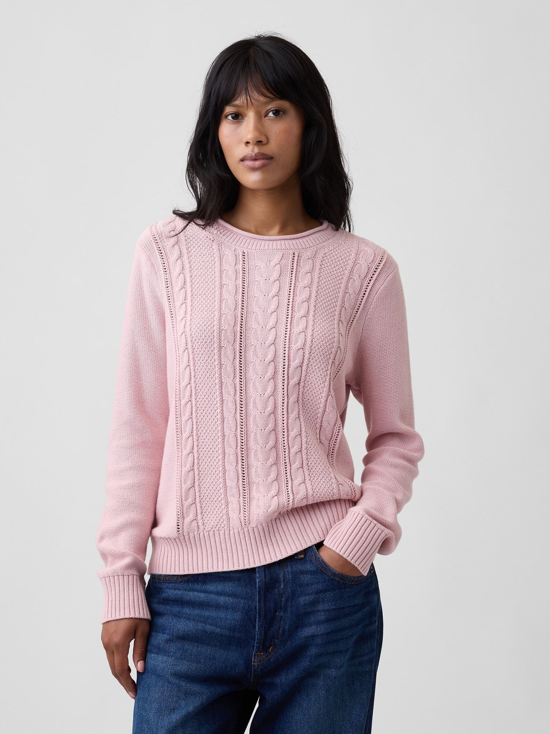 Pink Rolled Neck Cable-Knit Jumper - Image 1 of 4