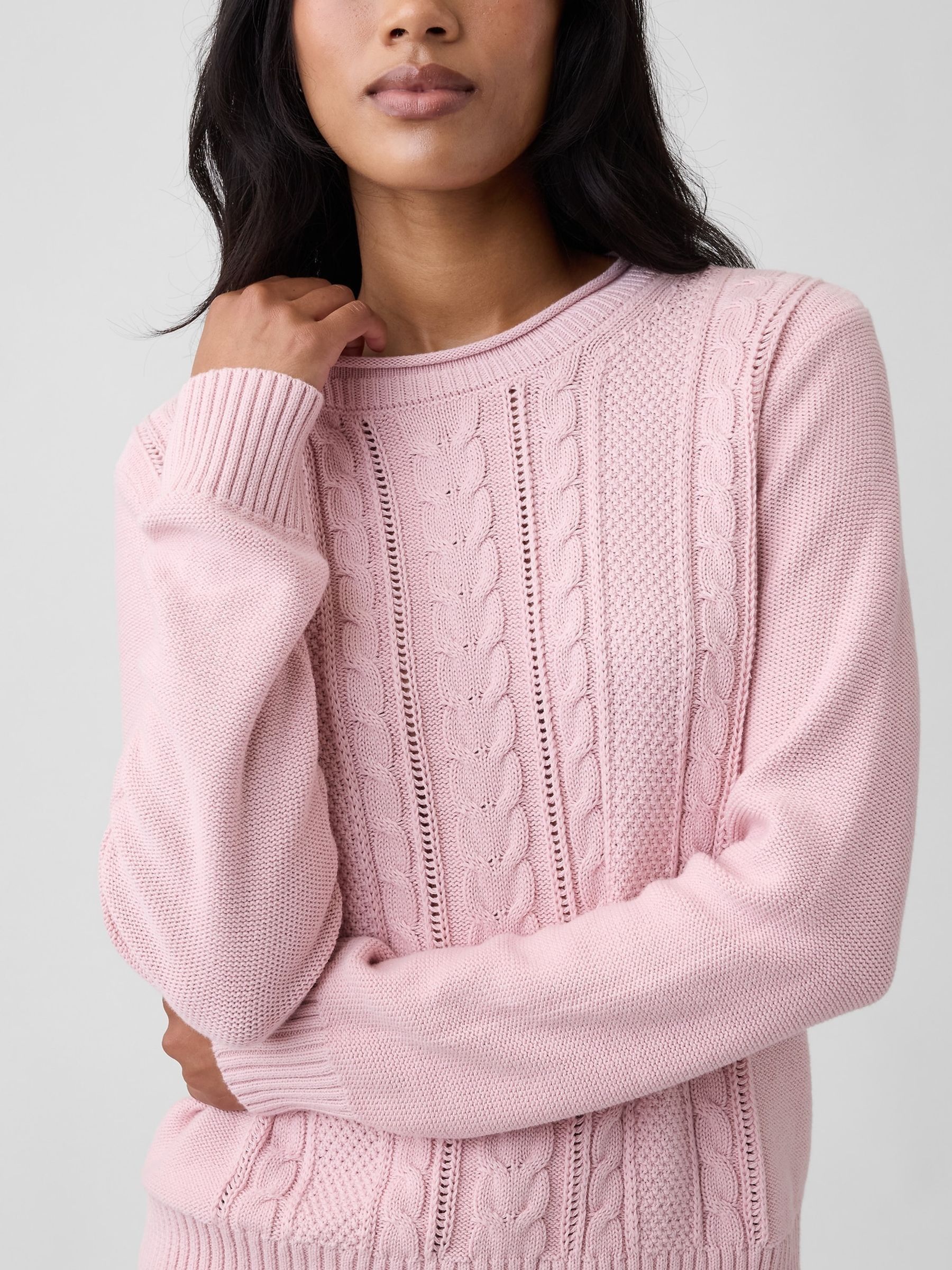 Pink Rolled Neck Cable-Knit Jumper - Image 3 of 4