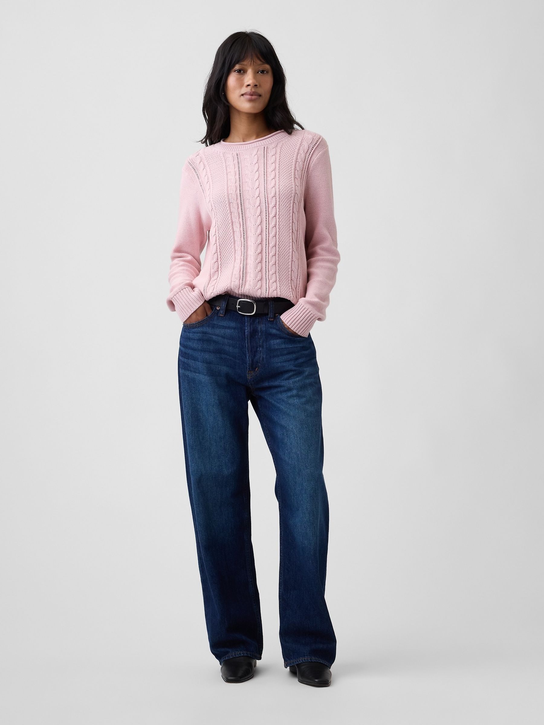 Pink Rolled Neck Cable-Knit Jumper - Image 4 of 4