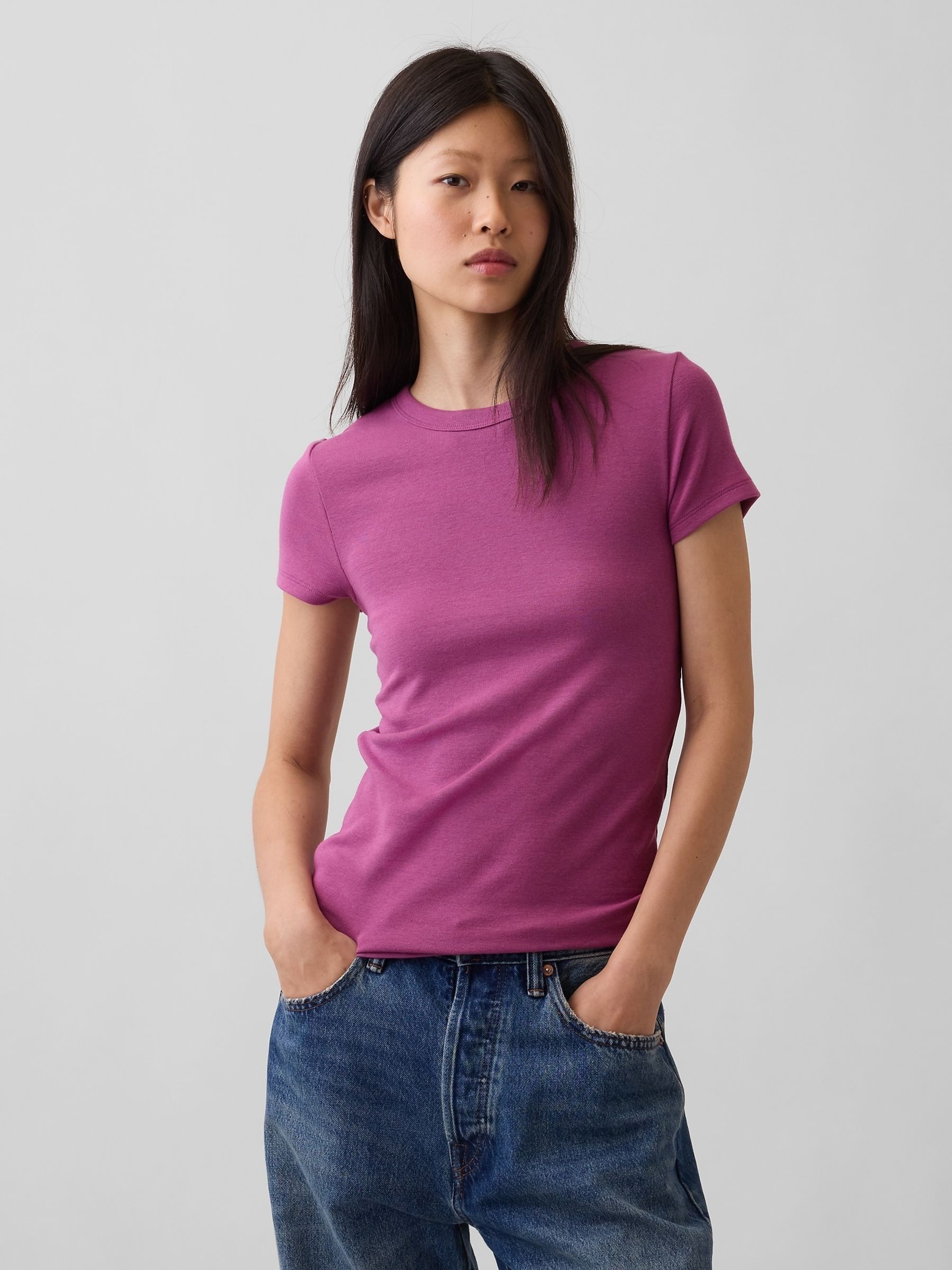 Purple Modern Crew Neck T-Shirt - Image 1 of 3 Purple Modern Crew Neck T-Shirt - Image 1 of 3