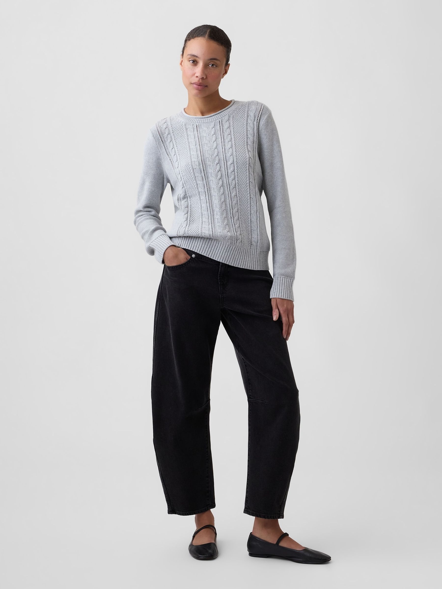 Grey Rolled Neck Cable-Knit Jumper - Image 3 of 4