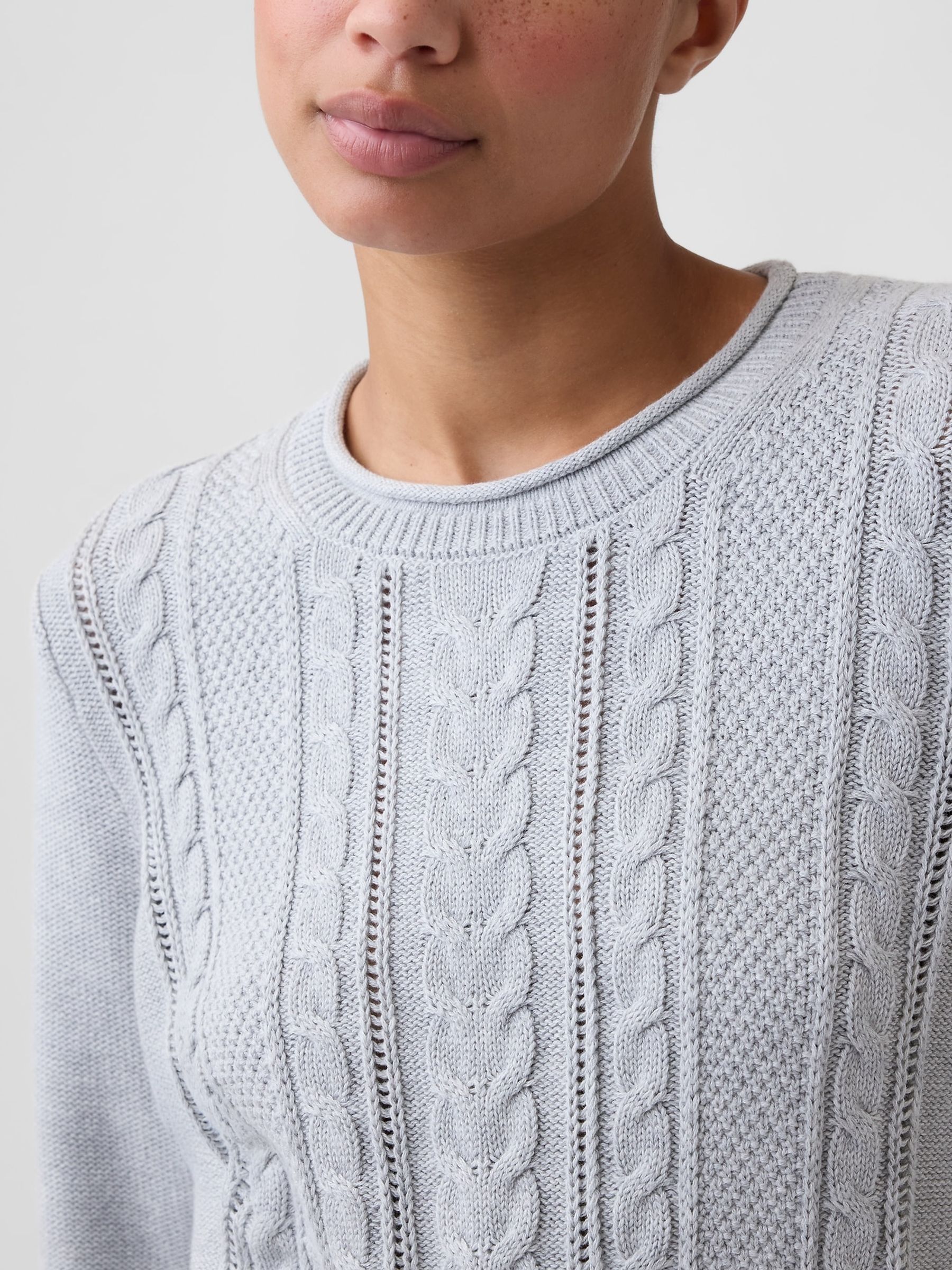 Grey Rolled Neck Cable-Knit Jumper - Image 4 of 4