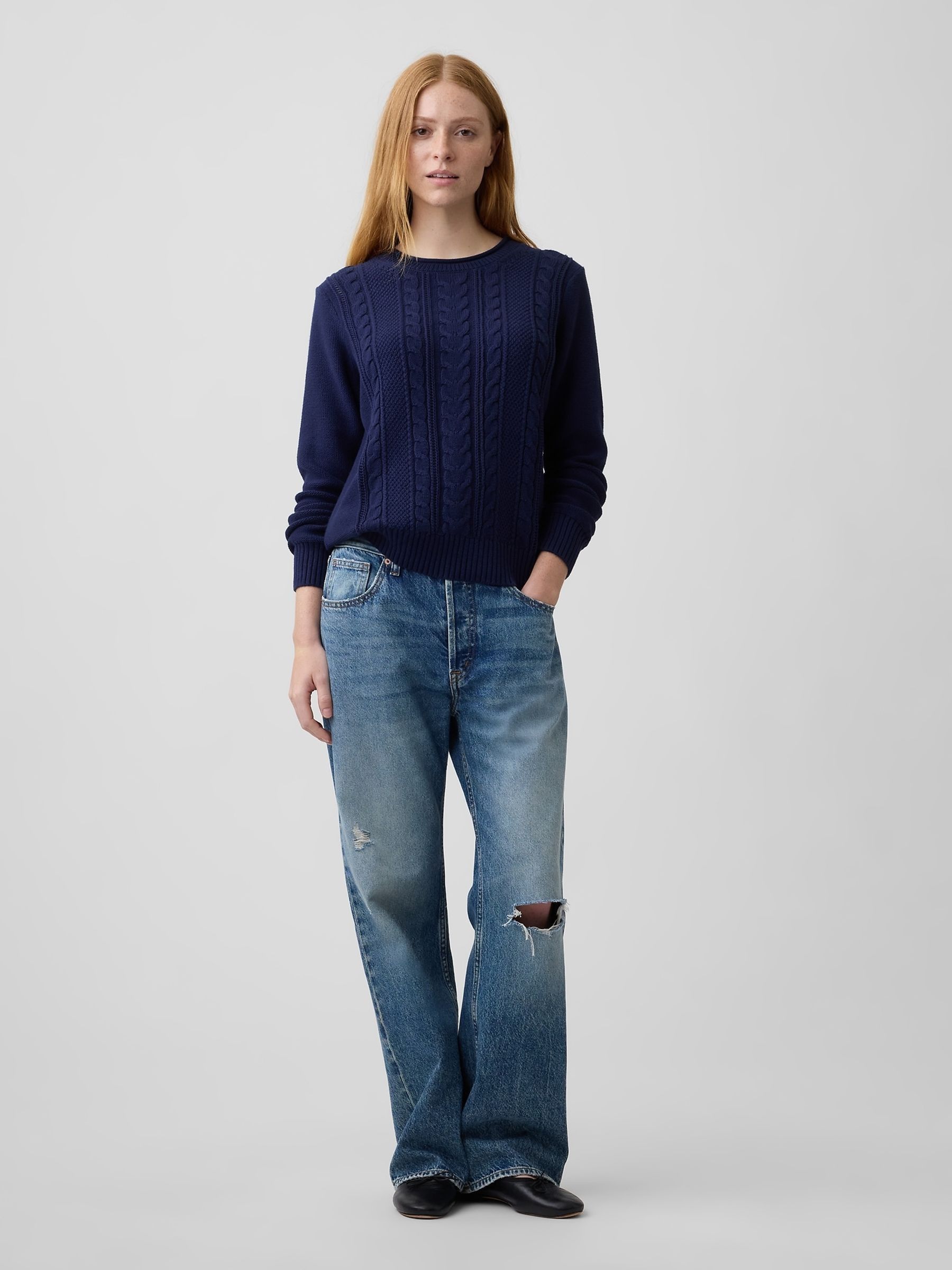 Blue Rolled Neck Cable-Knit Jumper - Image 3 of 4