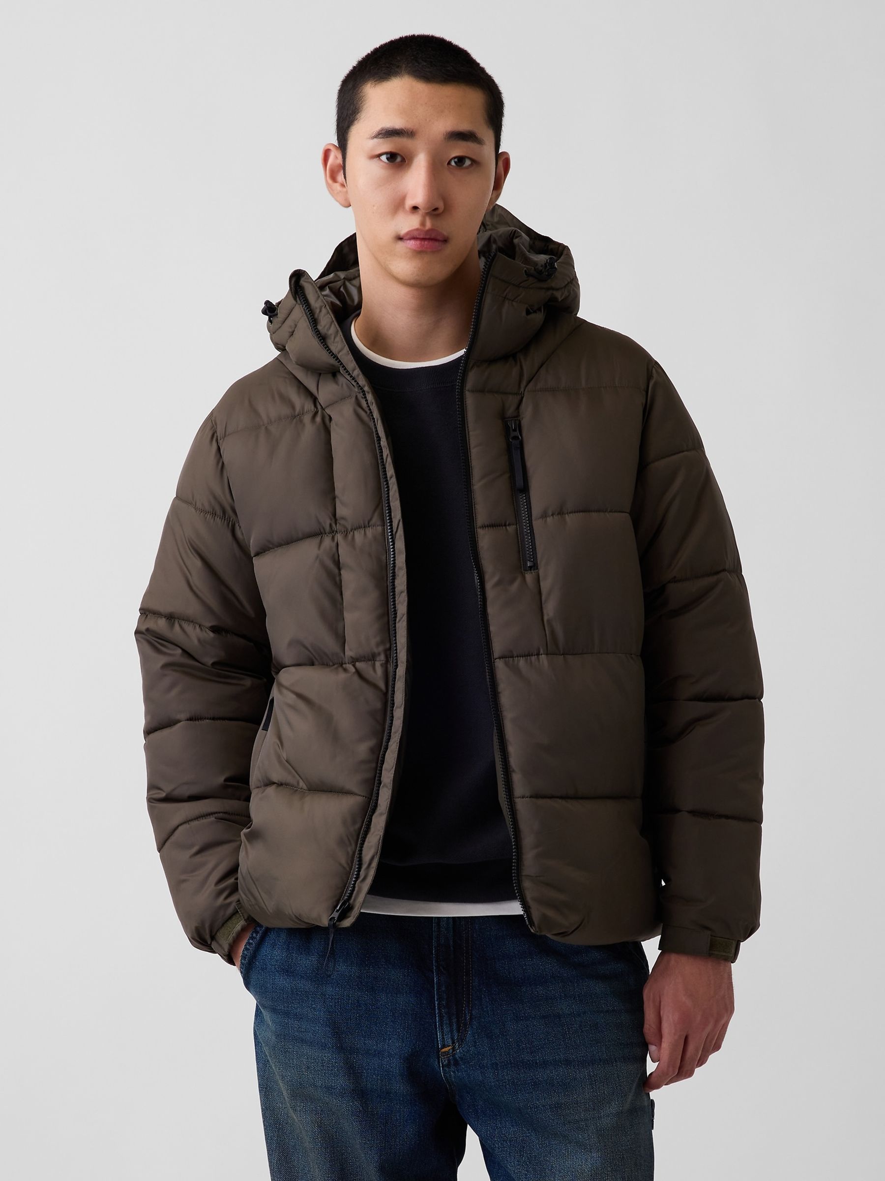 Olive Brown Heavyweight Puffer Jacket - Image 1 of 5 Olive Brown Heavyweight Puffer Jacket - Image 1 of 5