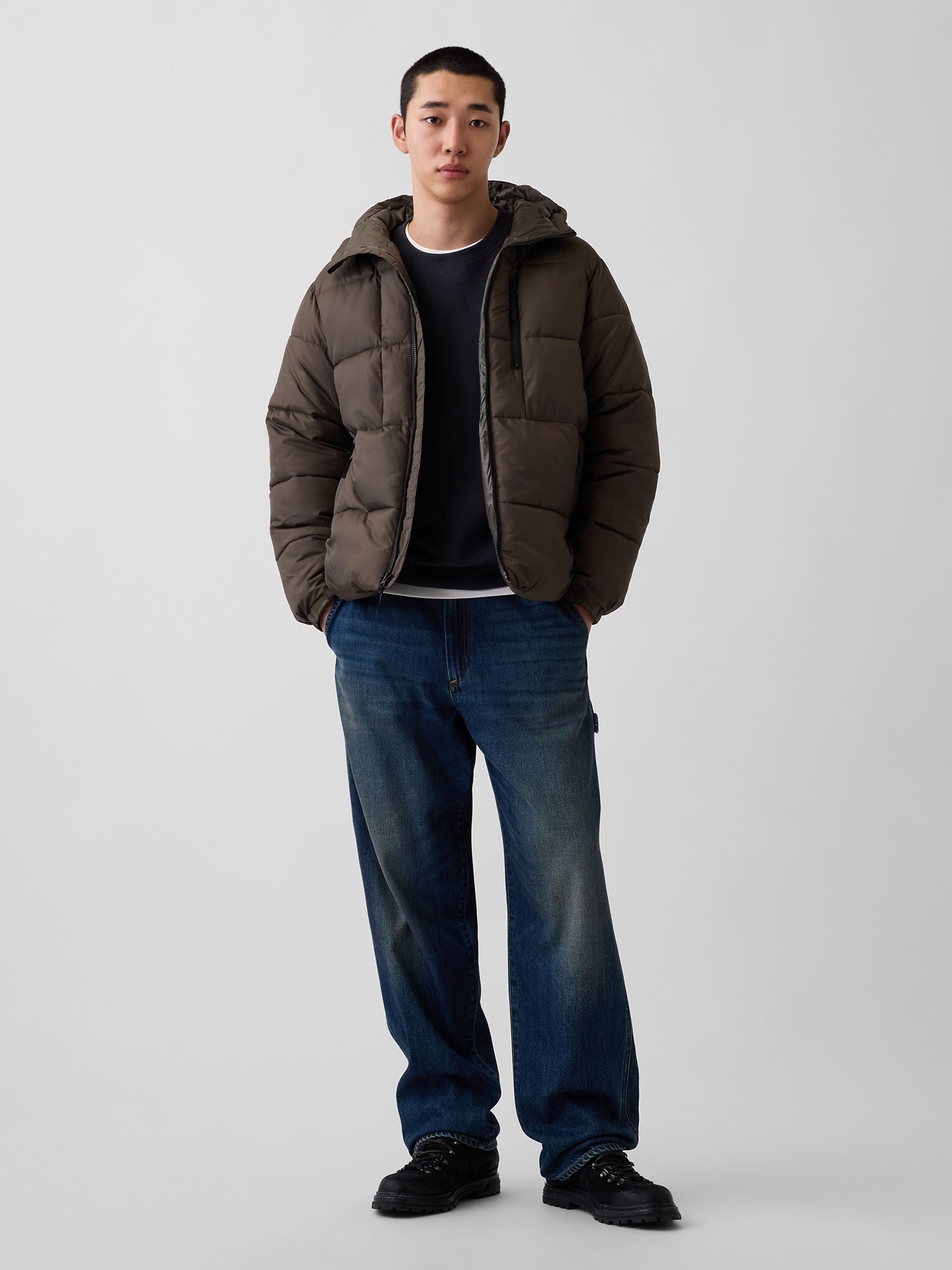 Olive Brown Heavyweight Puffer Jacket - Image 3 of 5
