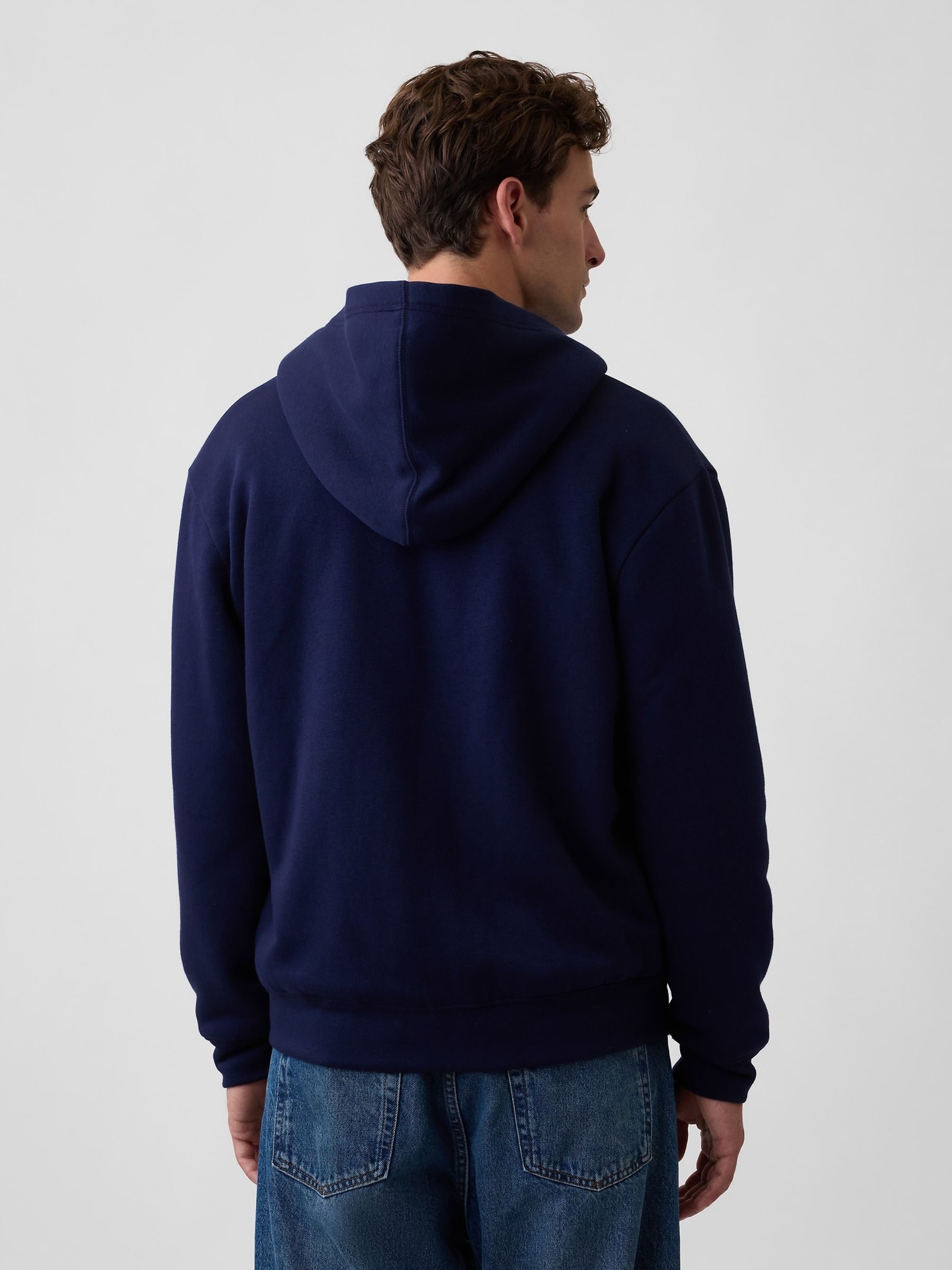 Navy Relaxed Logo Sherpa-Lined Zip-Up Hoodie - Image 2 of 4 Navy Relaxed Logo Sherpa-Lined Zip-Up Hoodie - Image 2 of 4