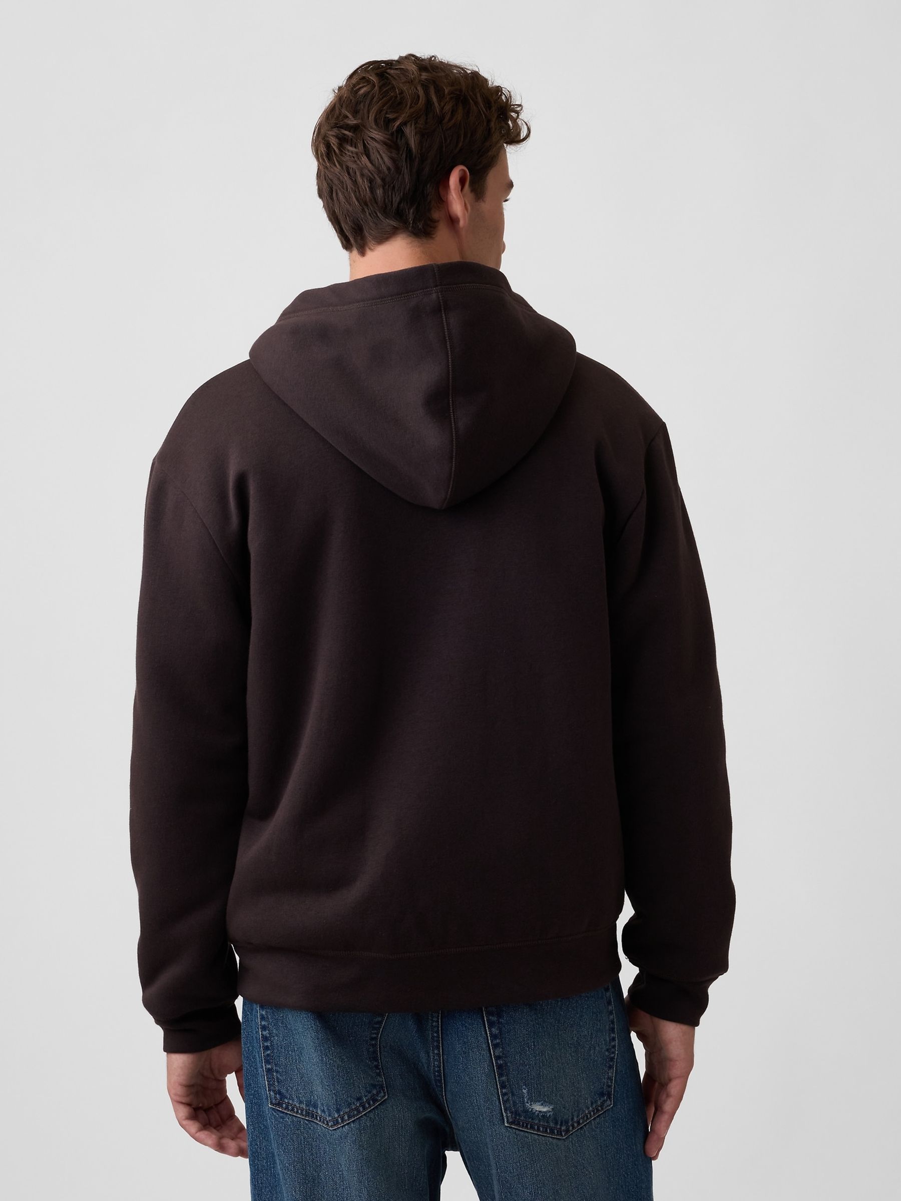 Brown Relaxed Logo Sherpa-Lined Zip-Up Hoodie - Image 2 of 4 Brown Relaxed Logo Sherpa-Lined Zip-Up Hoodie - Image 2 of 4