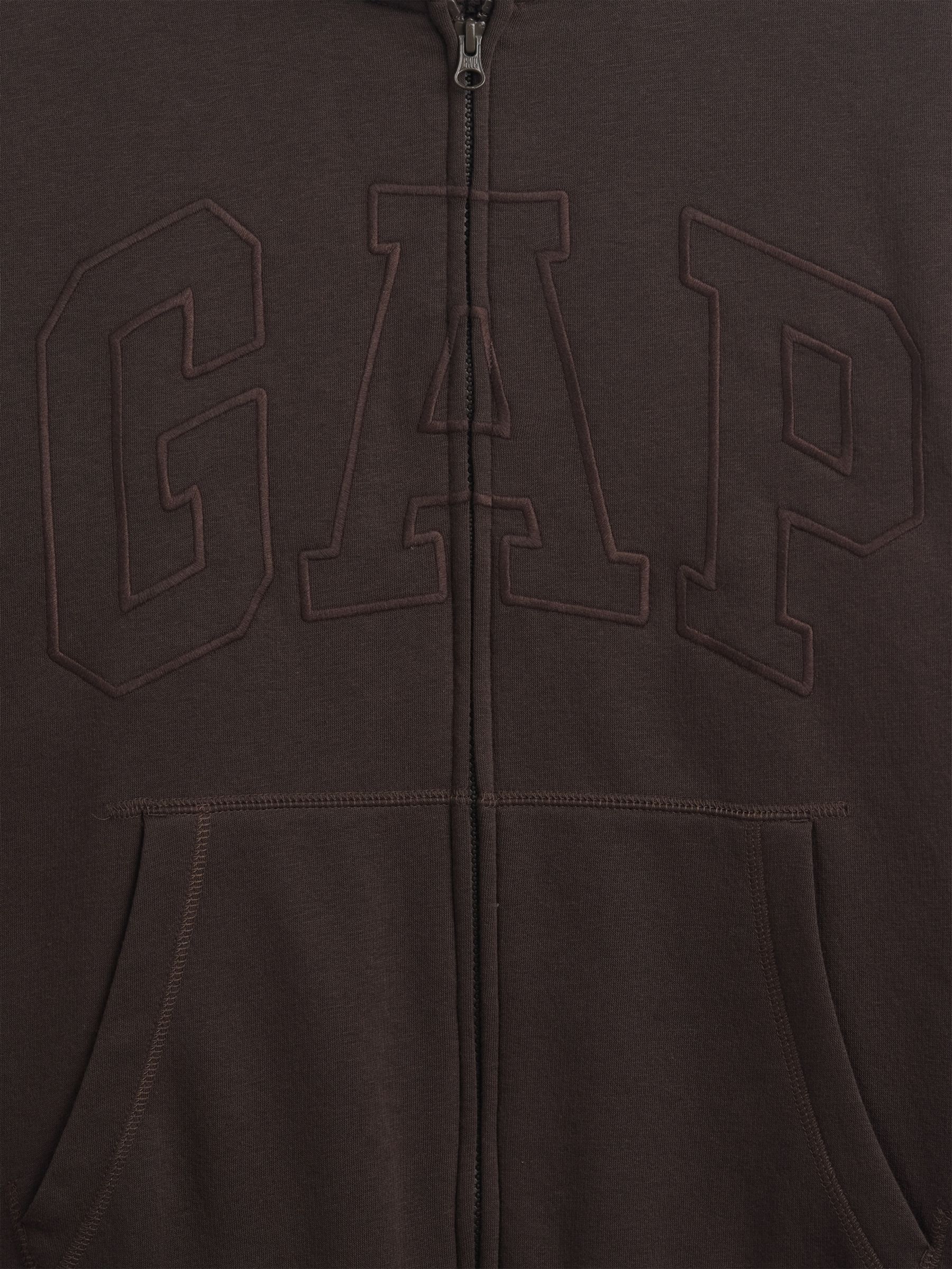 Brown Relaxed Logo Sherpa-Lined Zip-Up Hoodie - Image 4 of 4 Brown Relaxed Logo Sherpa-Lined Zip-Up Hoodie - Image 4 of 4