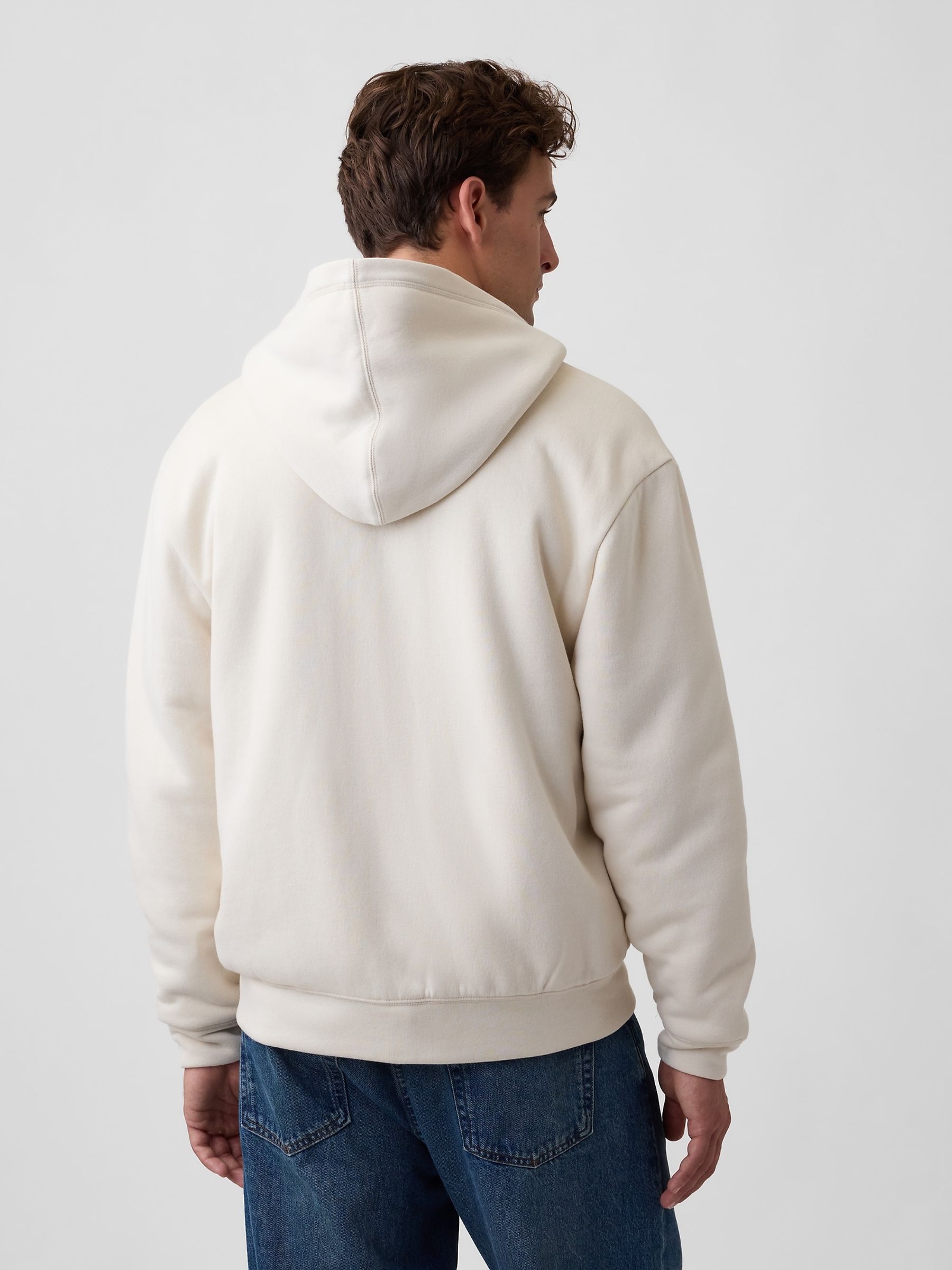 Cream Relaxed Logo Sherpa-Lined Zip-Up Hoodie - Image 2 of 4 Cream Relaxed Logo Sherpa-Lined Zip-Up Hoodie - Image 2 of 4
