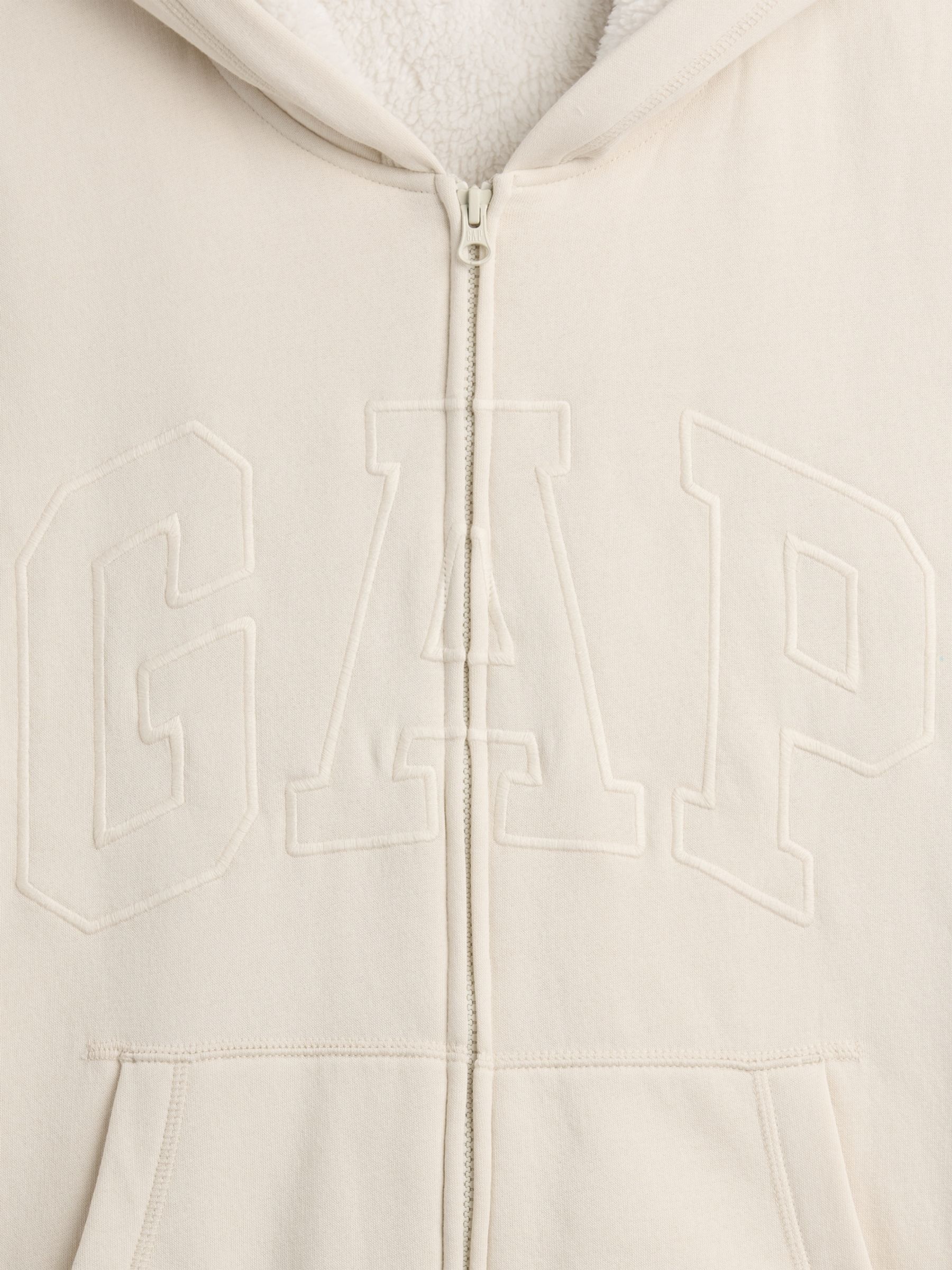 Cream Relaxed Logo Sherpa-Lined Zip-Up Hoodie - Image 4 of 4 Cream Relaxed Logo Sherpa-Lined Zip-Up Hoodie - Image 4 of 4