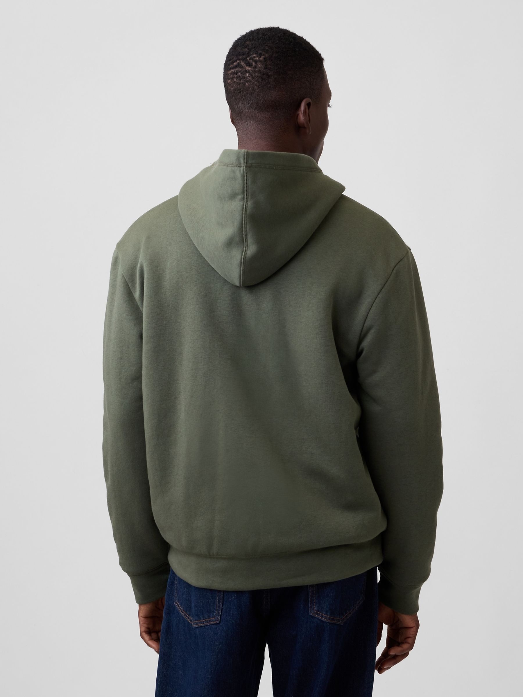 Khaki Green Relaxed Logo Sherpa-Lined Zip-Up Hoodie - Image 2 of 4
