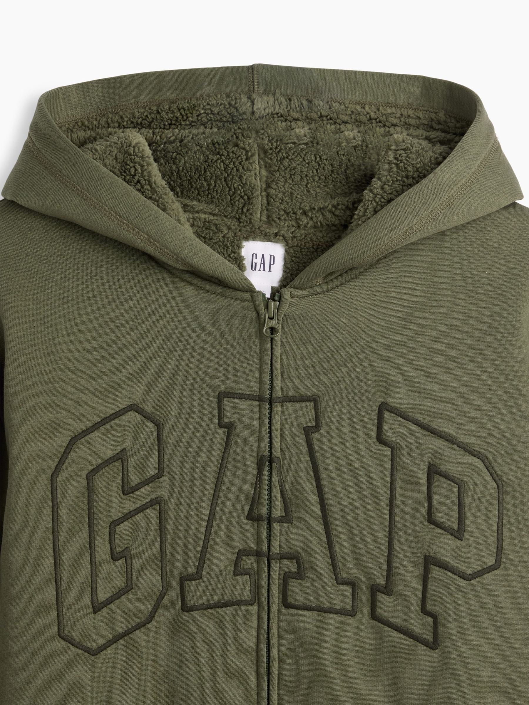 Khaki Green Relaxed Logo Sherpa-Lined Zip-Up Hoodie - Image 4 of 4 Khaki Green Relaxed Logo Sherpa-Lined Zip-Up Hoodie - Image 4 of 4