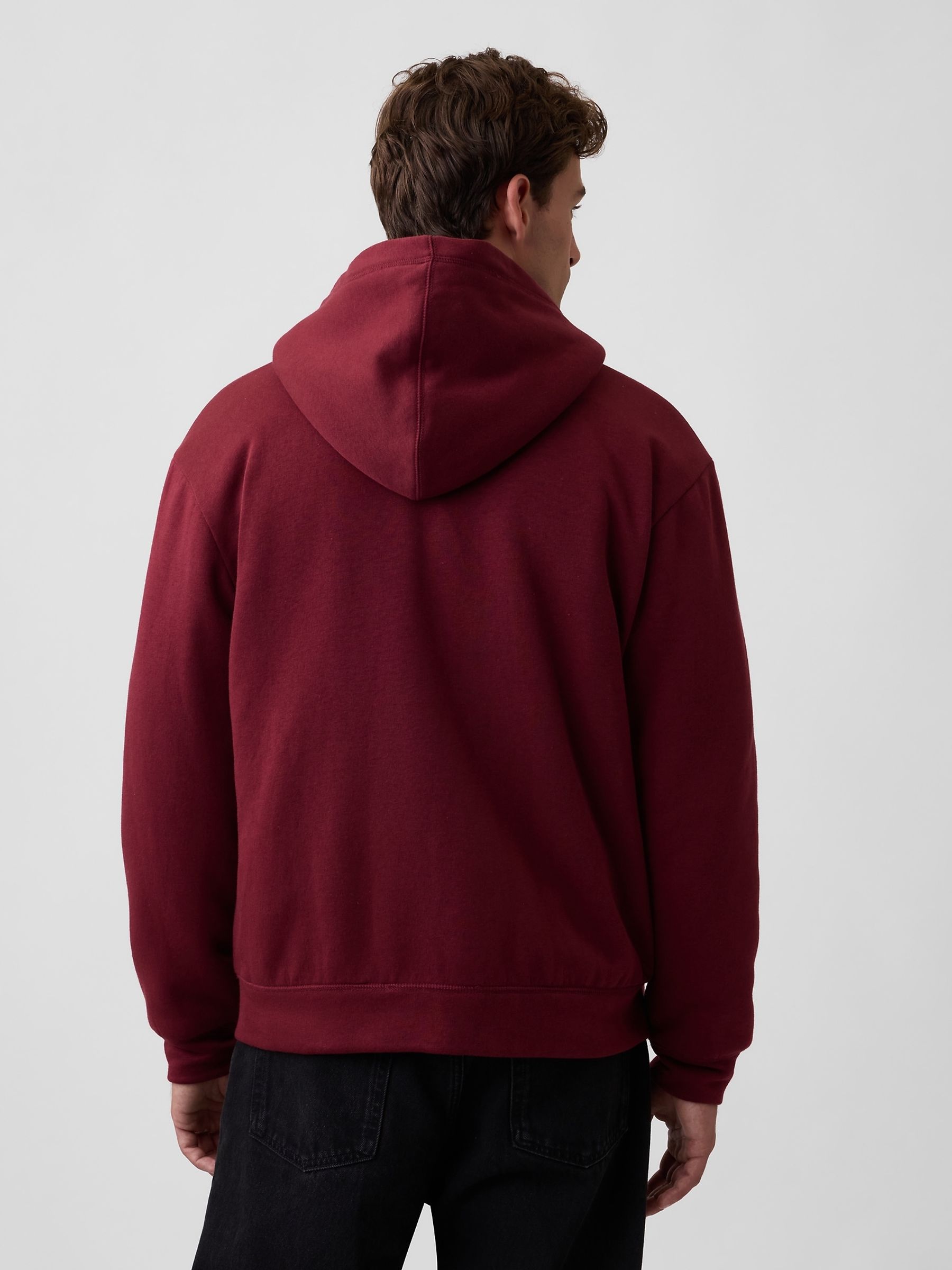 Burgundy Relaxed Logo Sherpa-Lined Zip-Up Hoodie - Image 2 of 4