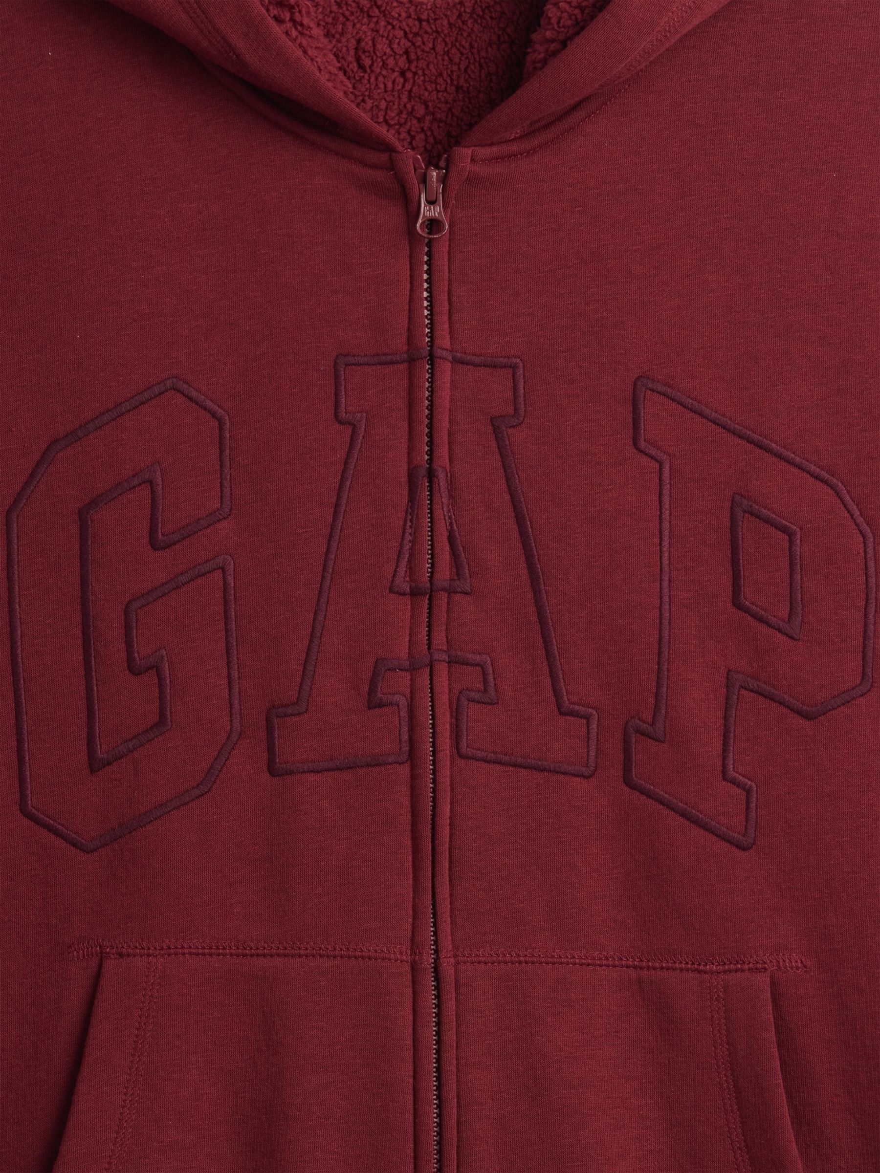 Burgundy Relaxed Logo Sherpa-Lined Zip-Up Hoodie - Image 4 of 4