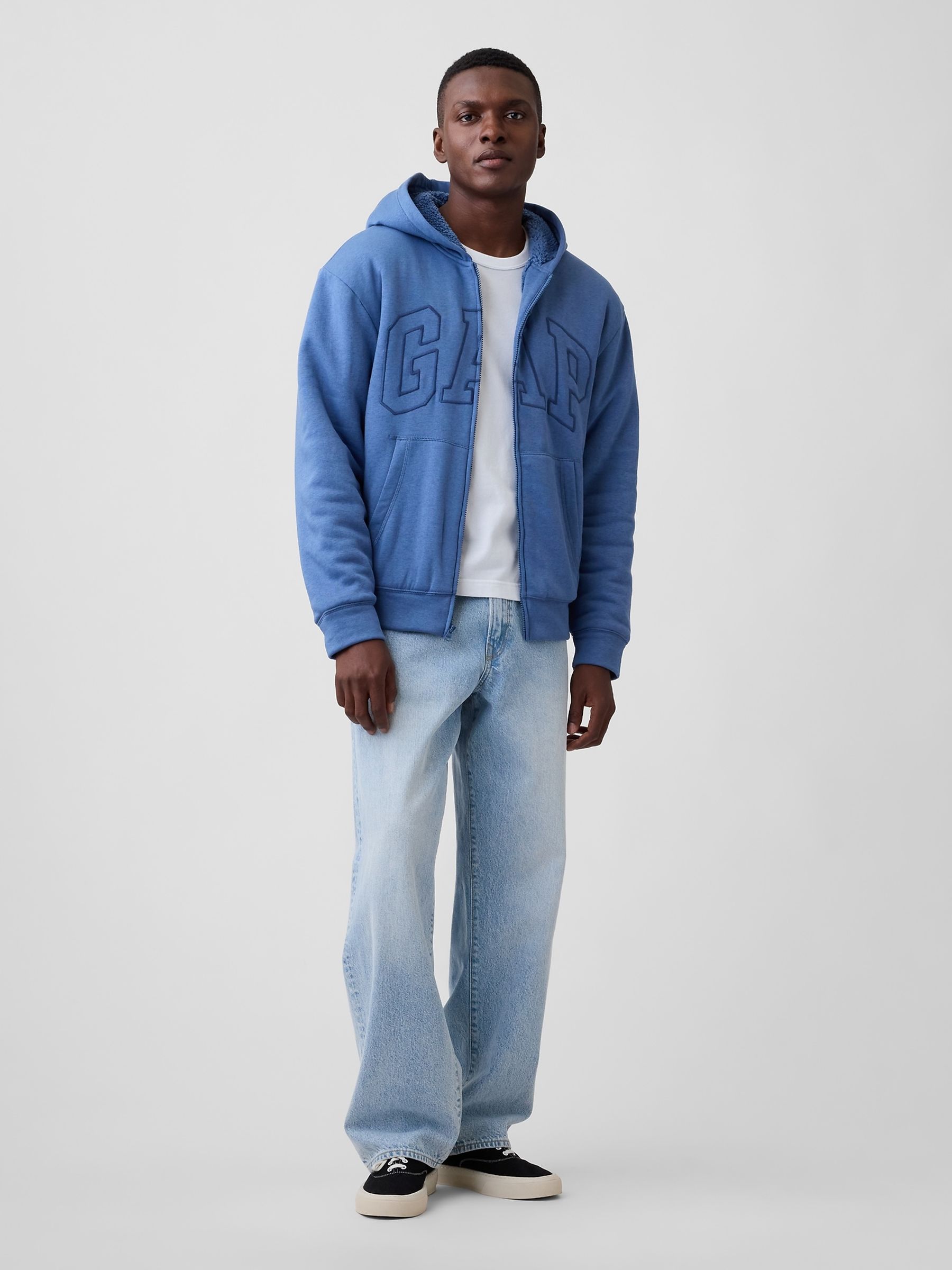 Blue Relaxed Logo Sherpa-Lined Zip-Up Hoodie - Image 3 of 4