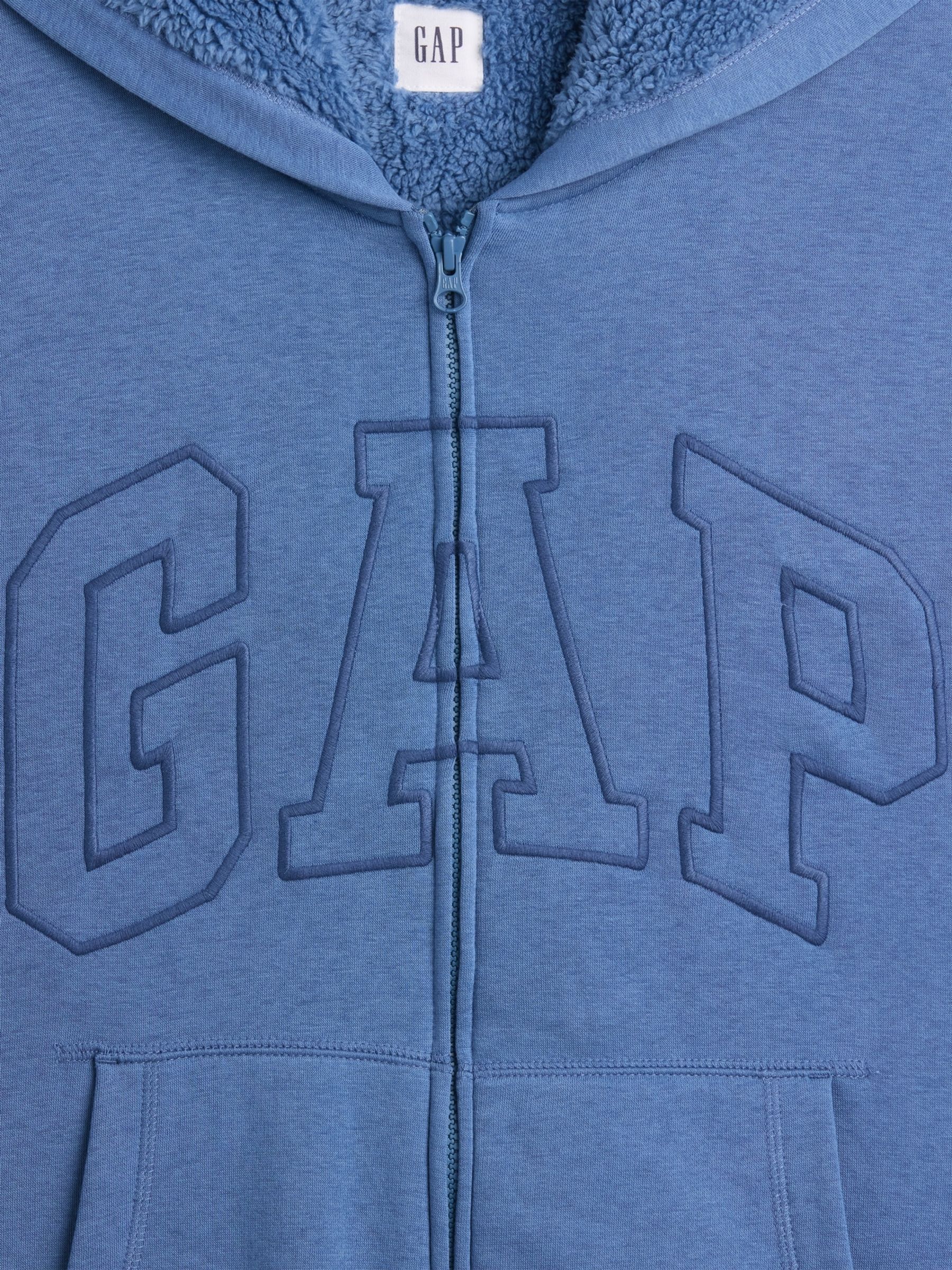 Blue Relaxed Logo Sherpa-Lined Zip-Up Hoodie - Image 4 of 4 Blue Relaxed Logo Sherpa-Lined Zip-Up Hoodie - Image 4 of 4