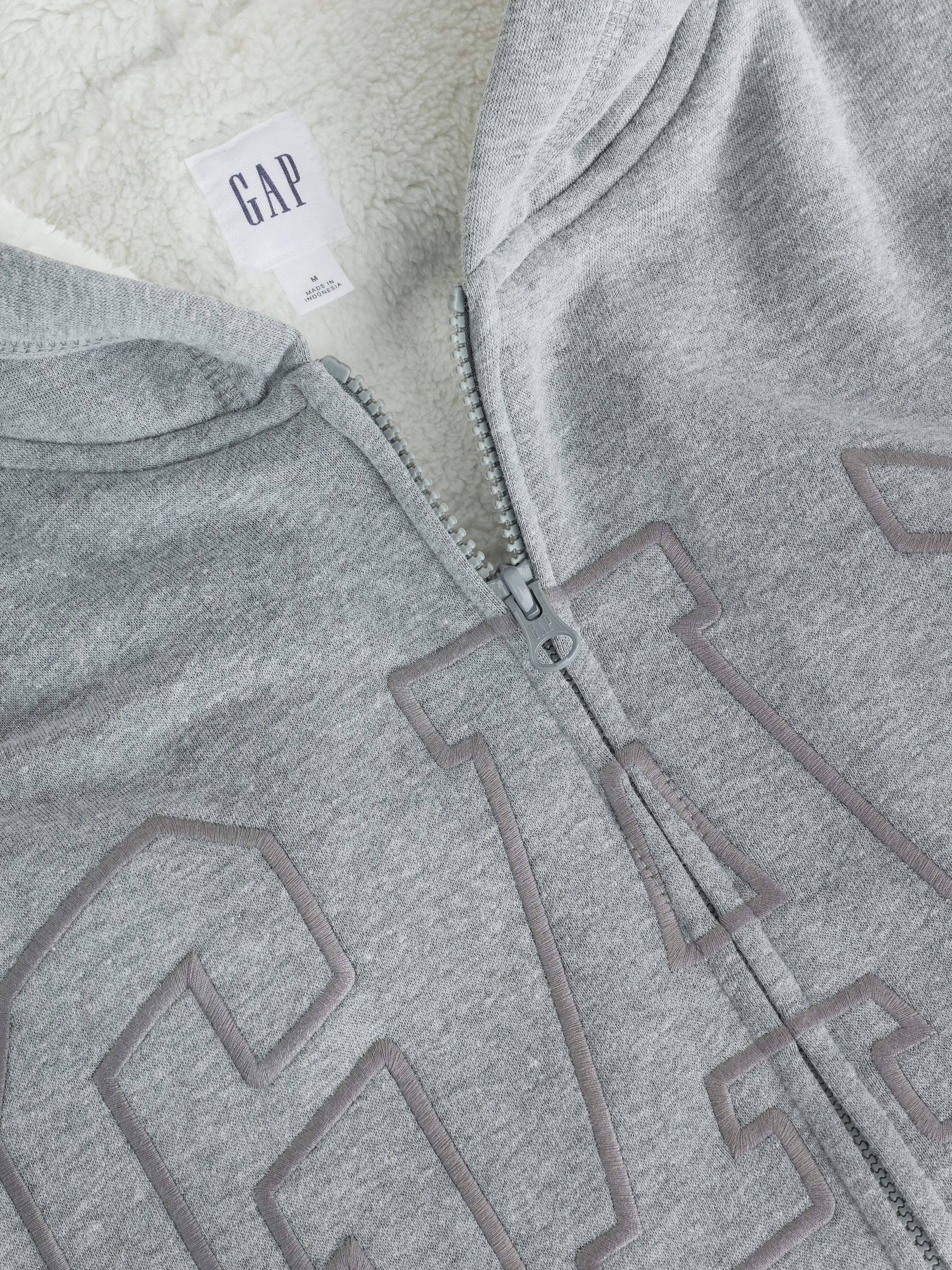 Grey Relaxed Logo Sherpa-Lined Zip-Up Hoodie - Image 4 of 4 Grey Relaxed Logo Sherpa-Lined Zip-Up Hoodie - Image 4 of 4