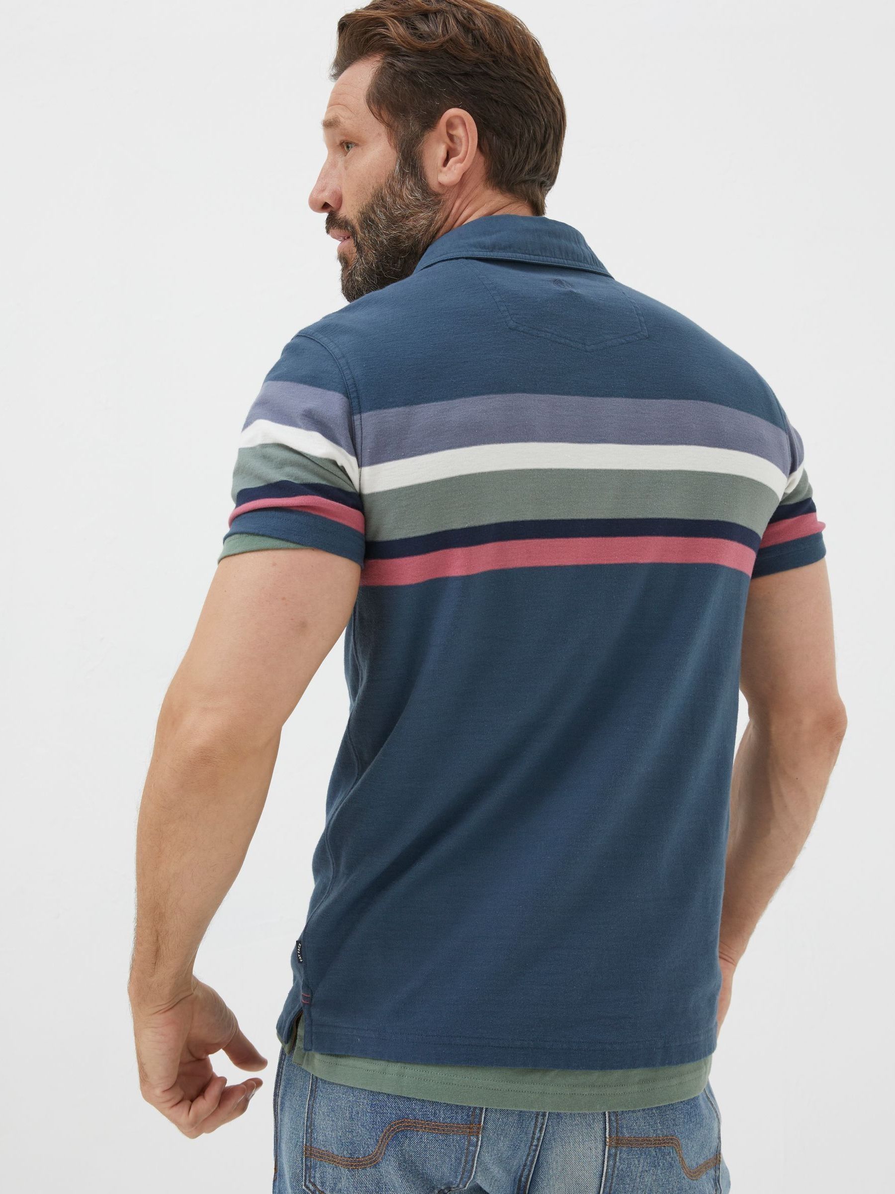 Perranporth Blue Chest Stripe Polo Shirt - Image 2 of 6 Perranporth Blue Chest Stripe Polo Shirt - Image 2 of 6