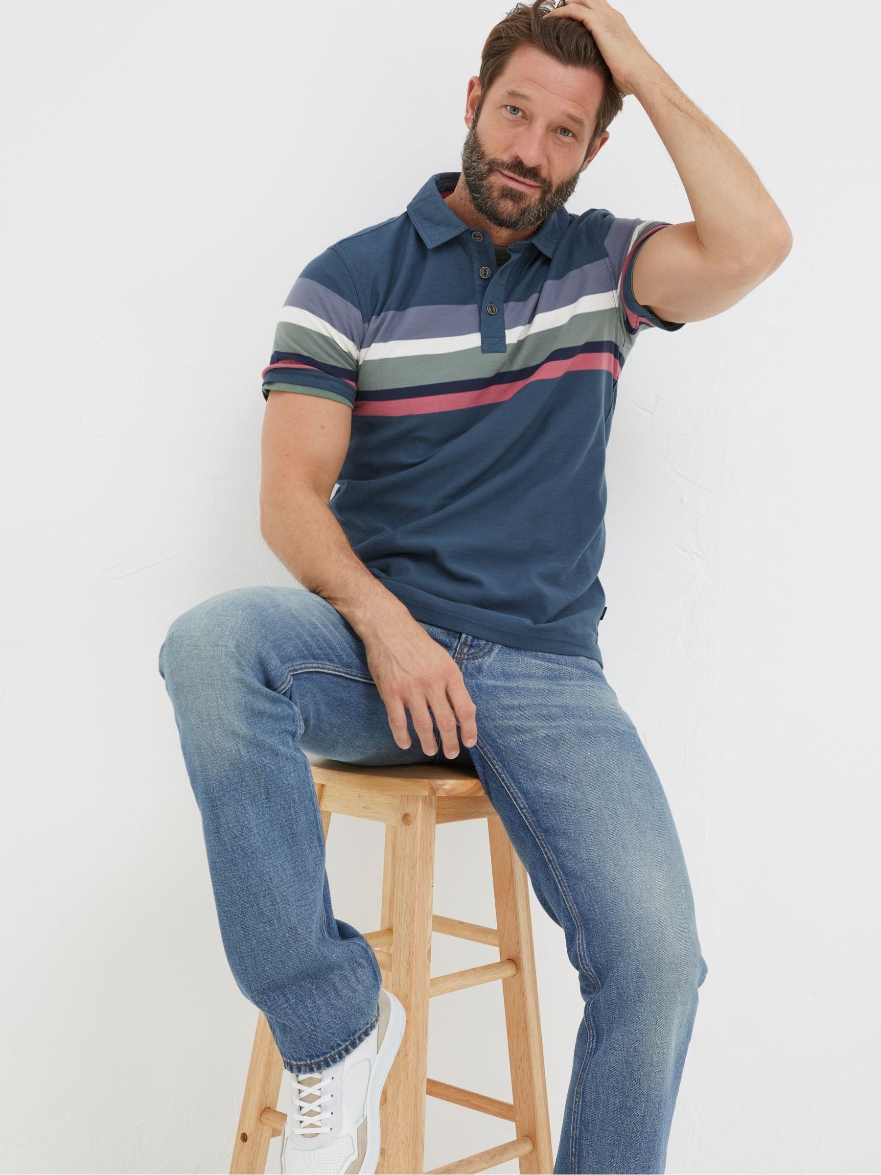 Perranporth Blue Chest Stripe Polo Shirt - Image 4 of 6