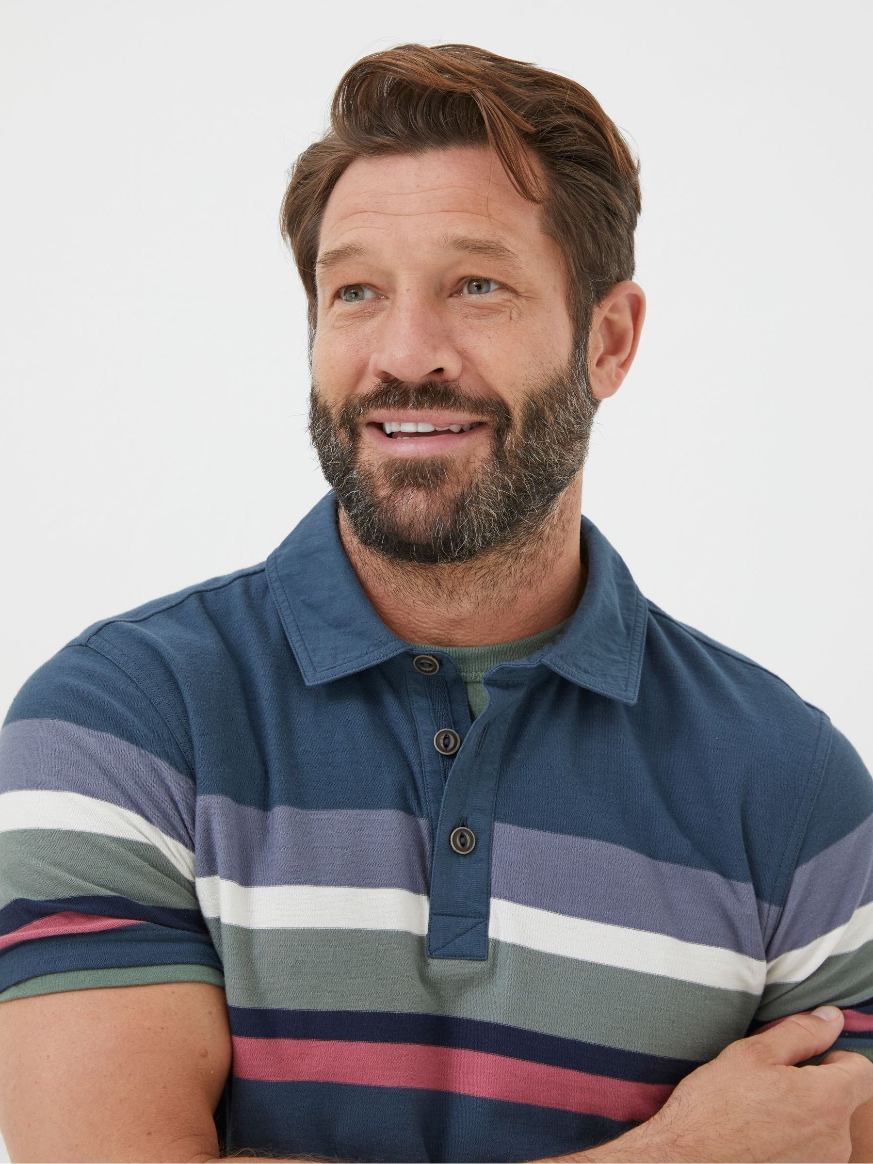 Perranporth Blue Chest Stripe Polo Shirt - Image 5 of 6