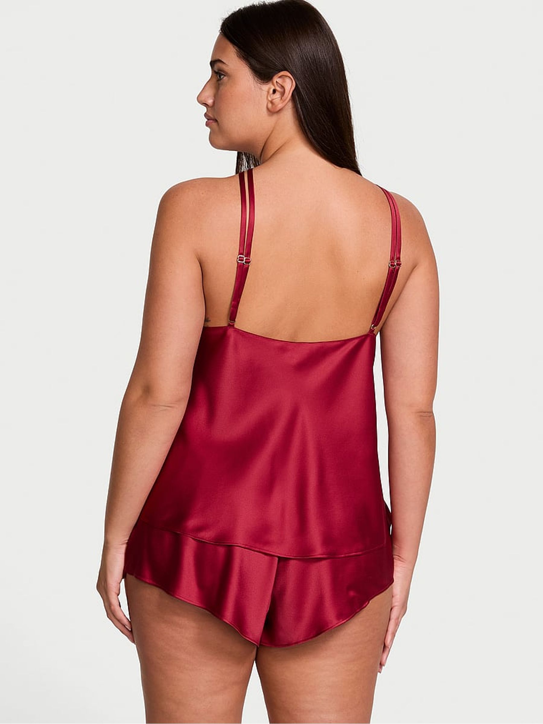Red Lacquer Roses Satin Halter Cami Set - Image 2 of 3