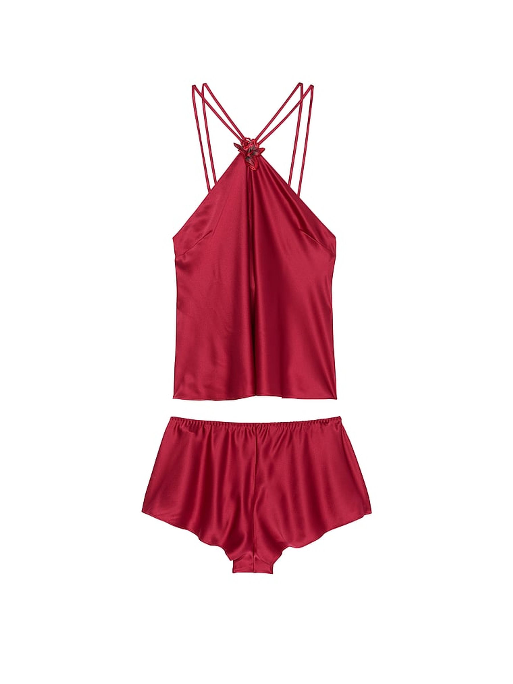 Red Lacquer Roses Satin Halter Cami Set - Image 3 of 3
